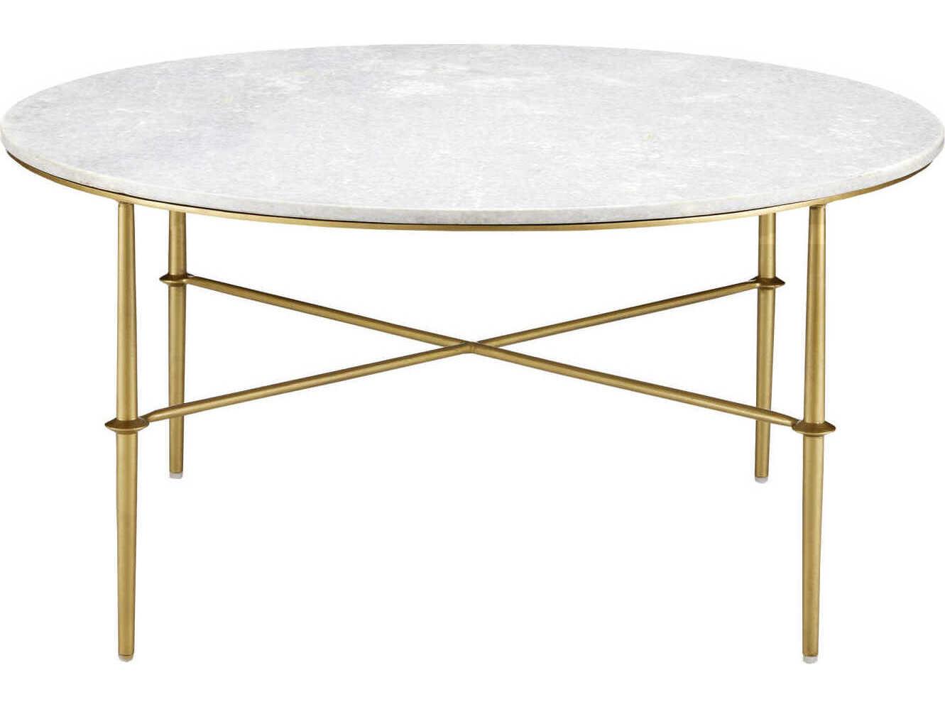 Currey & Company Kira Round Marble White antique Brass Coffee Table