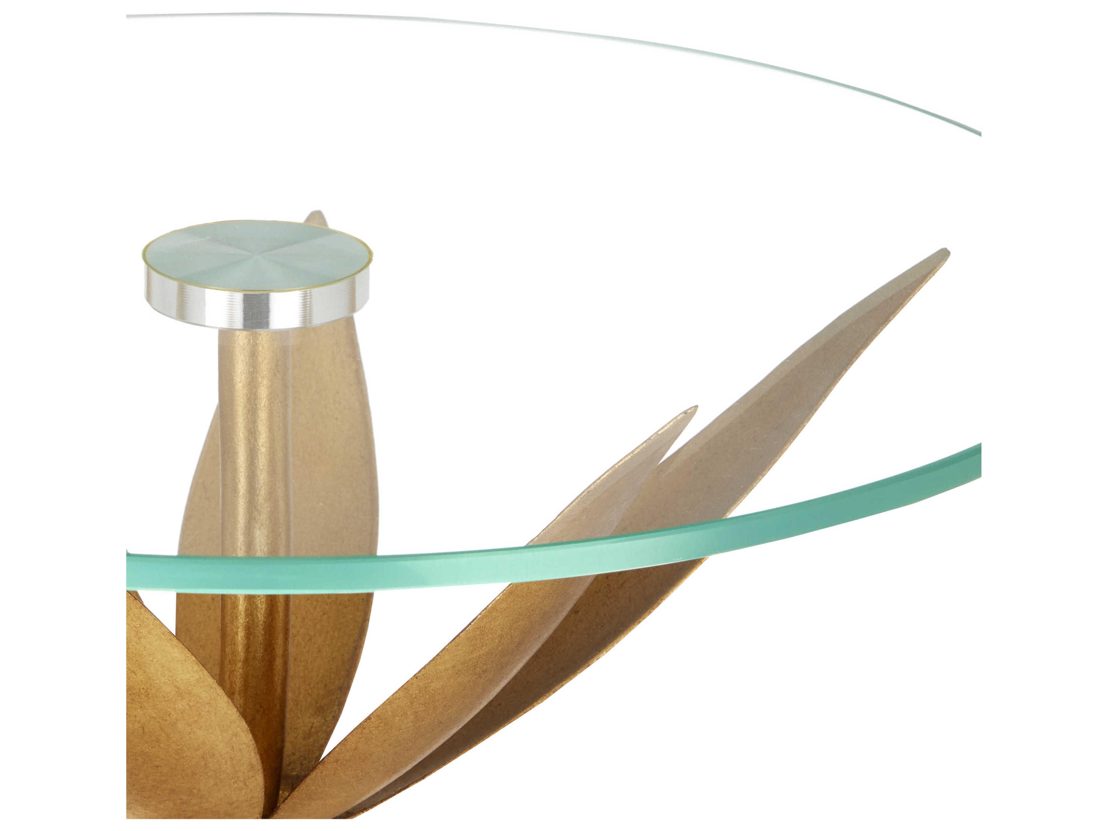 Currey & Company Paradiso Round Glass Contemporary Silver Leaf Gold Clear End Table