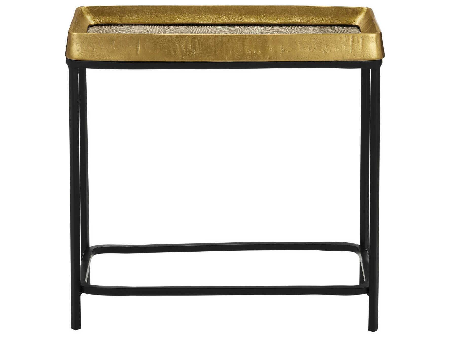 Currey & Company Tanay Rectangular Metal Antique Brass Graphite Black End Table