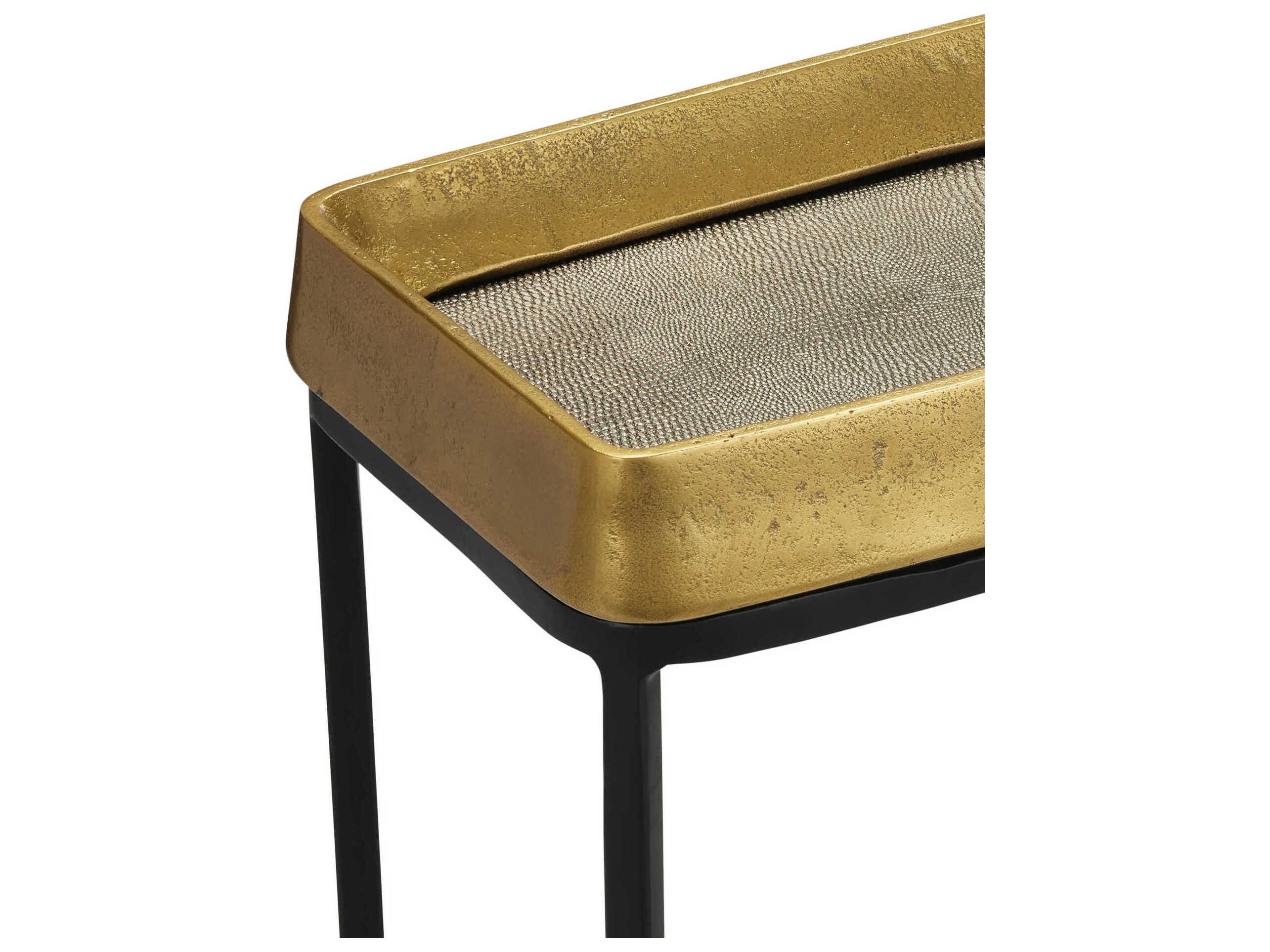 Currey & Company Tanay Rectangular Metal Antique Brass Graphite Black End Table