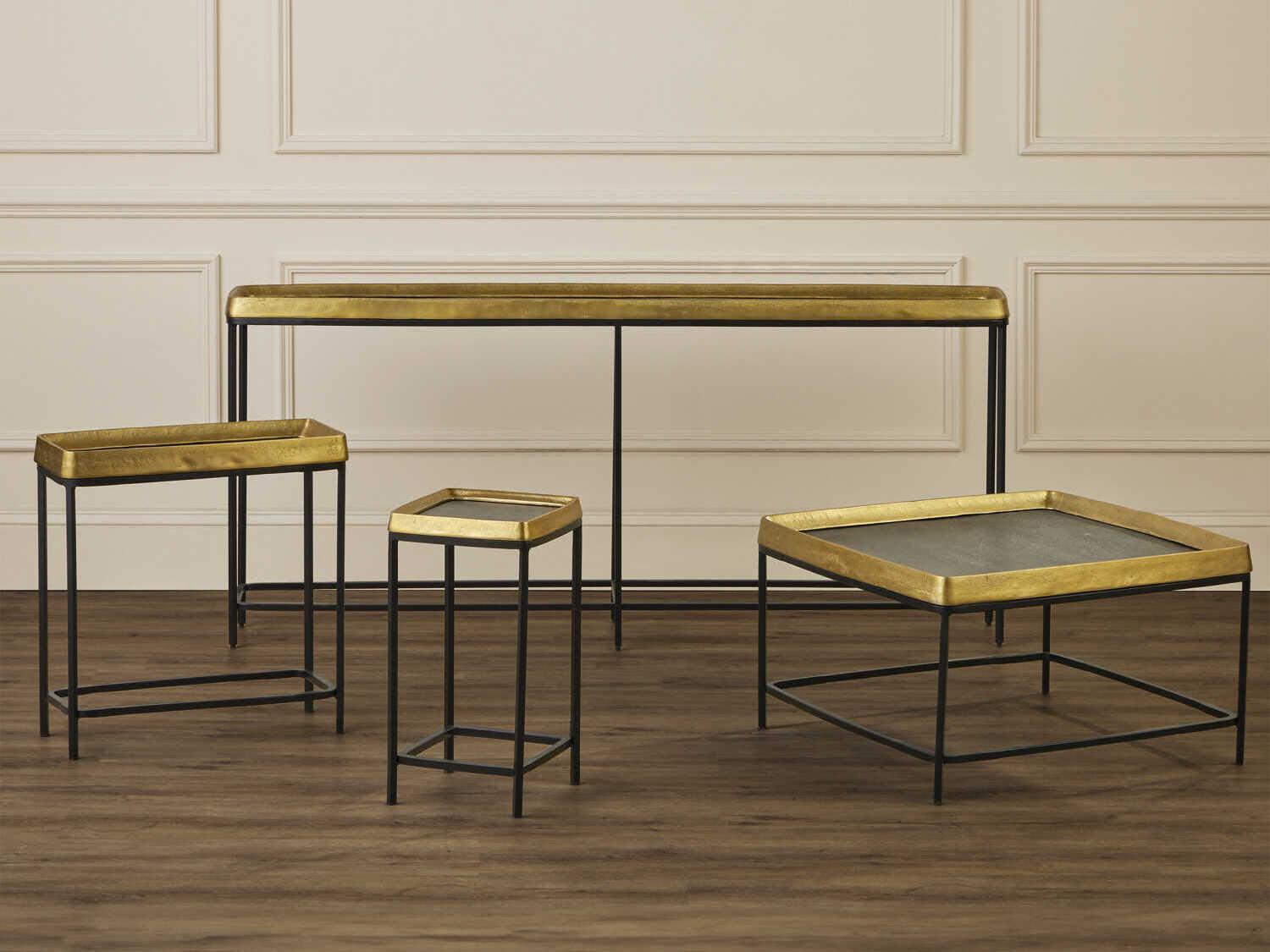 Currey & Company Tanay Rectangular Metal Antique Brass Graphite Black End Table