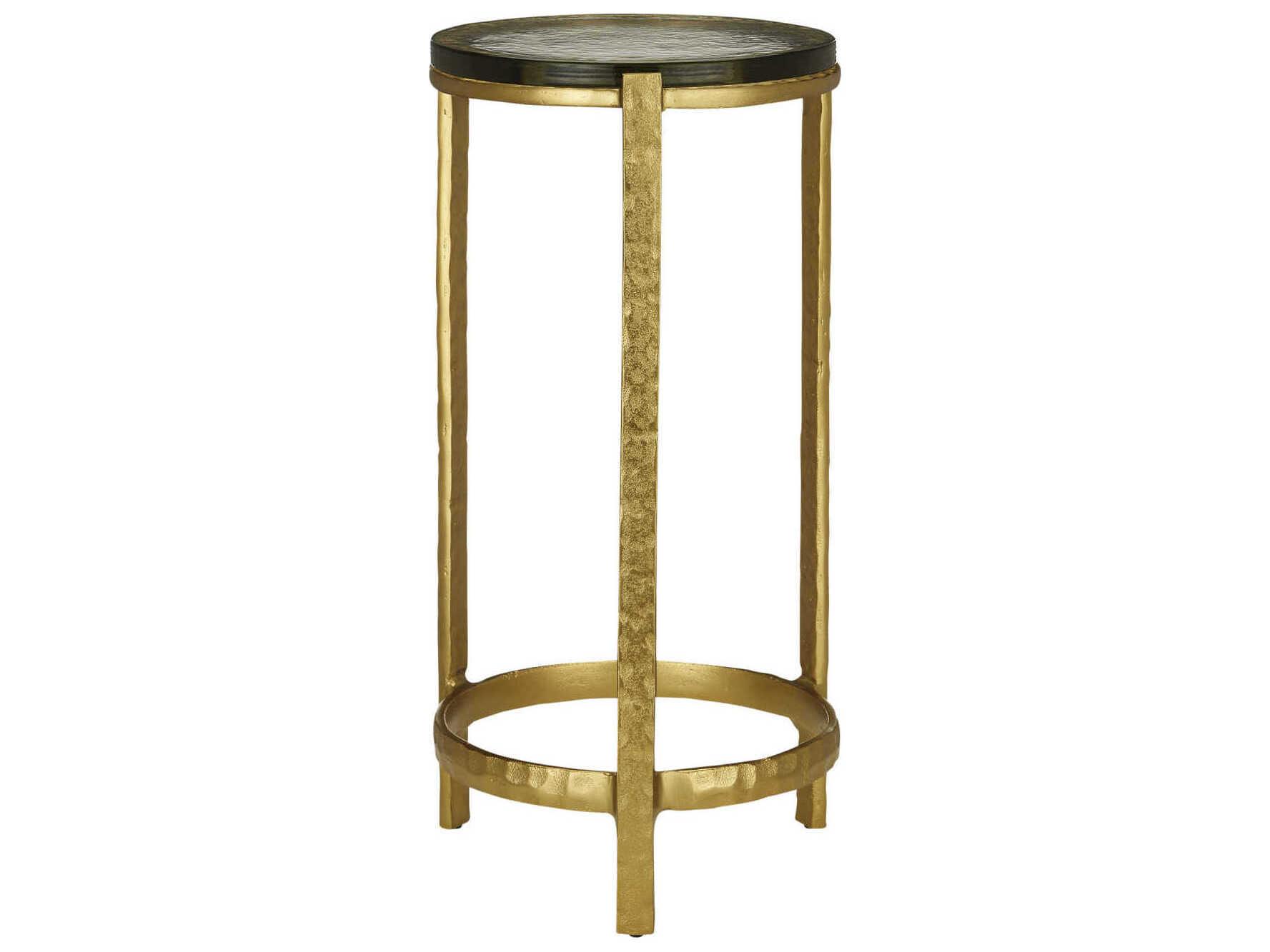 Currey & Company Acea Round Glass Gold Clear End Table