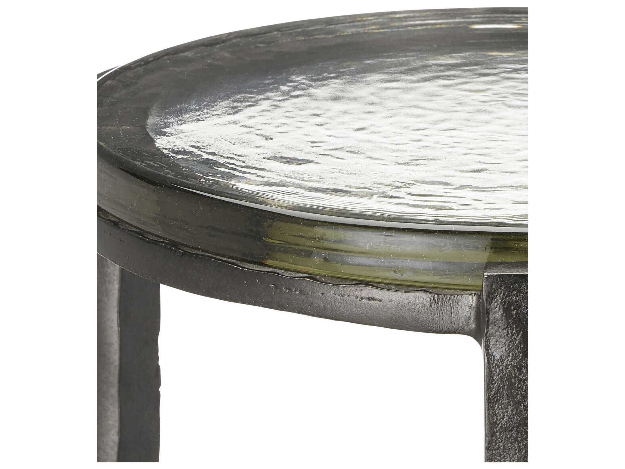 Currey & Company Acea Round Glass Graphite Clear End Table