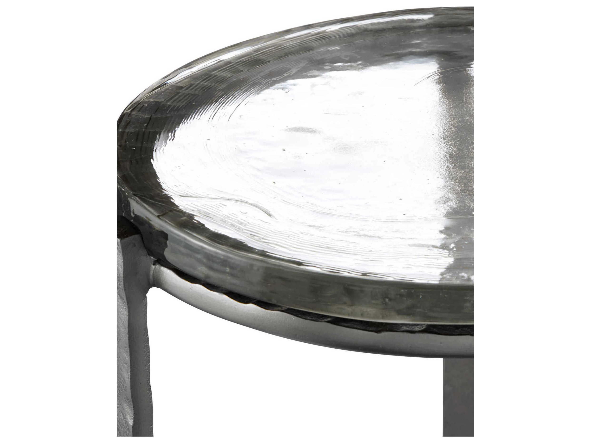 Currey & Company Acea Round Glass Graphite Clear End Table
