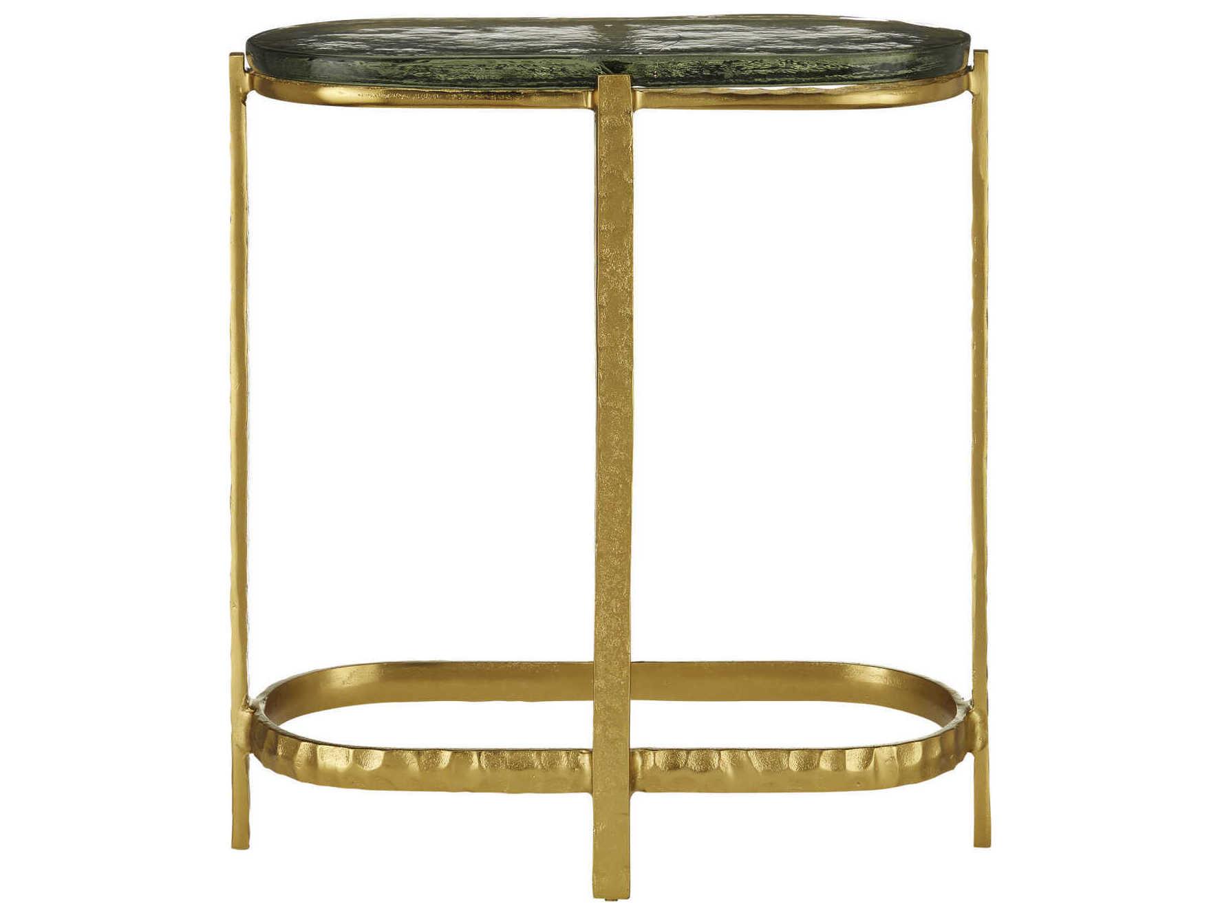 Currey & Company Acea Oval Glass Gold Clear End Table