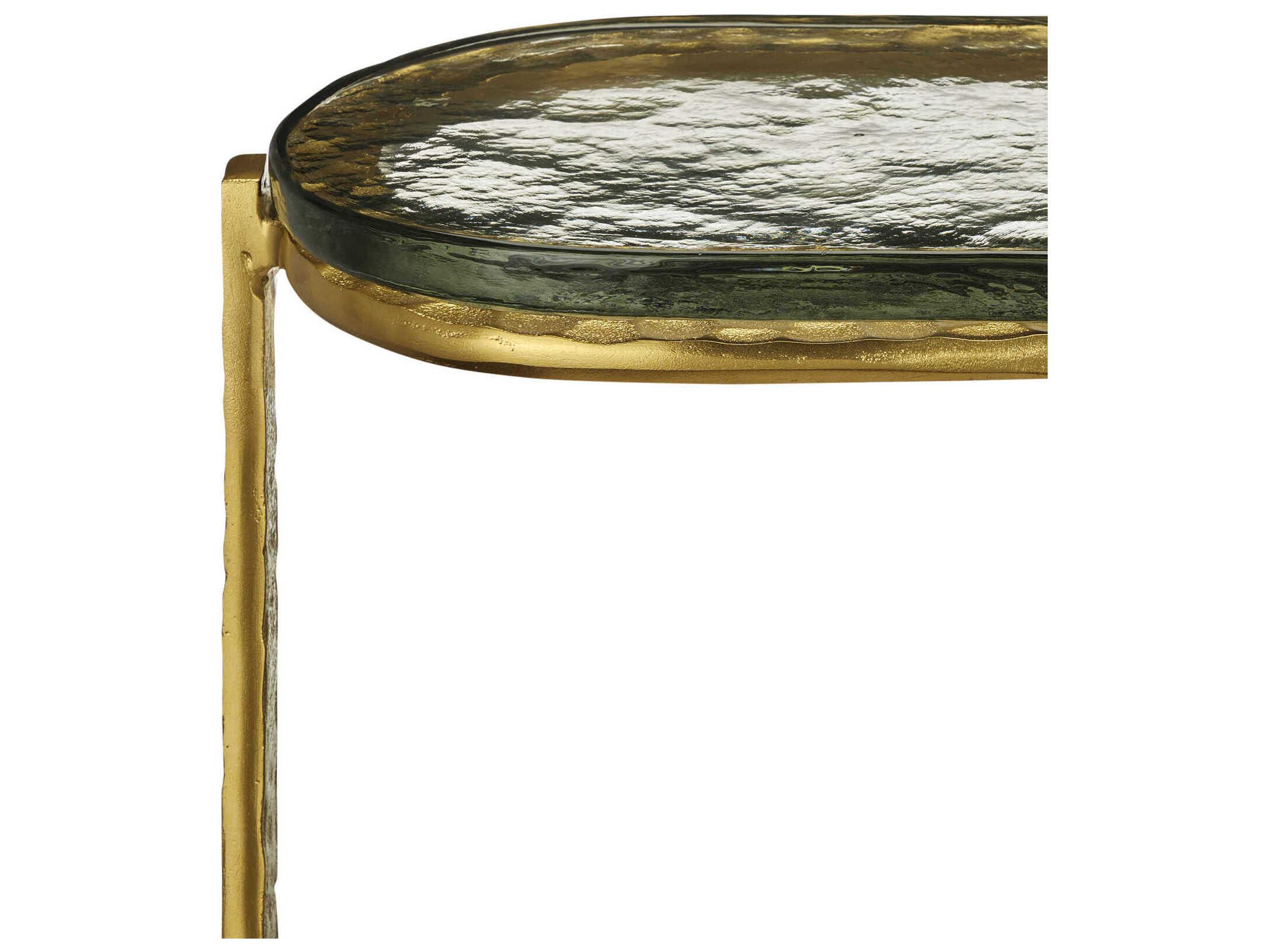 Currey & Company Acea Oval Glass Gold Clear End Table