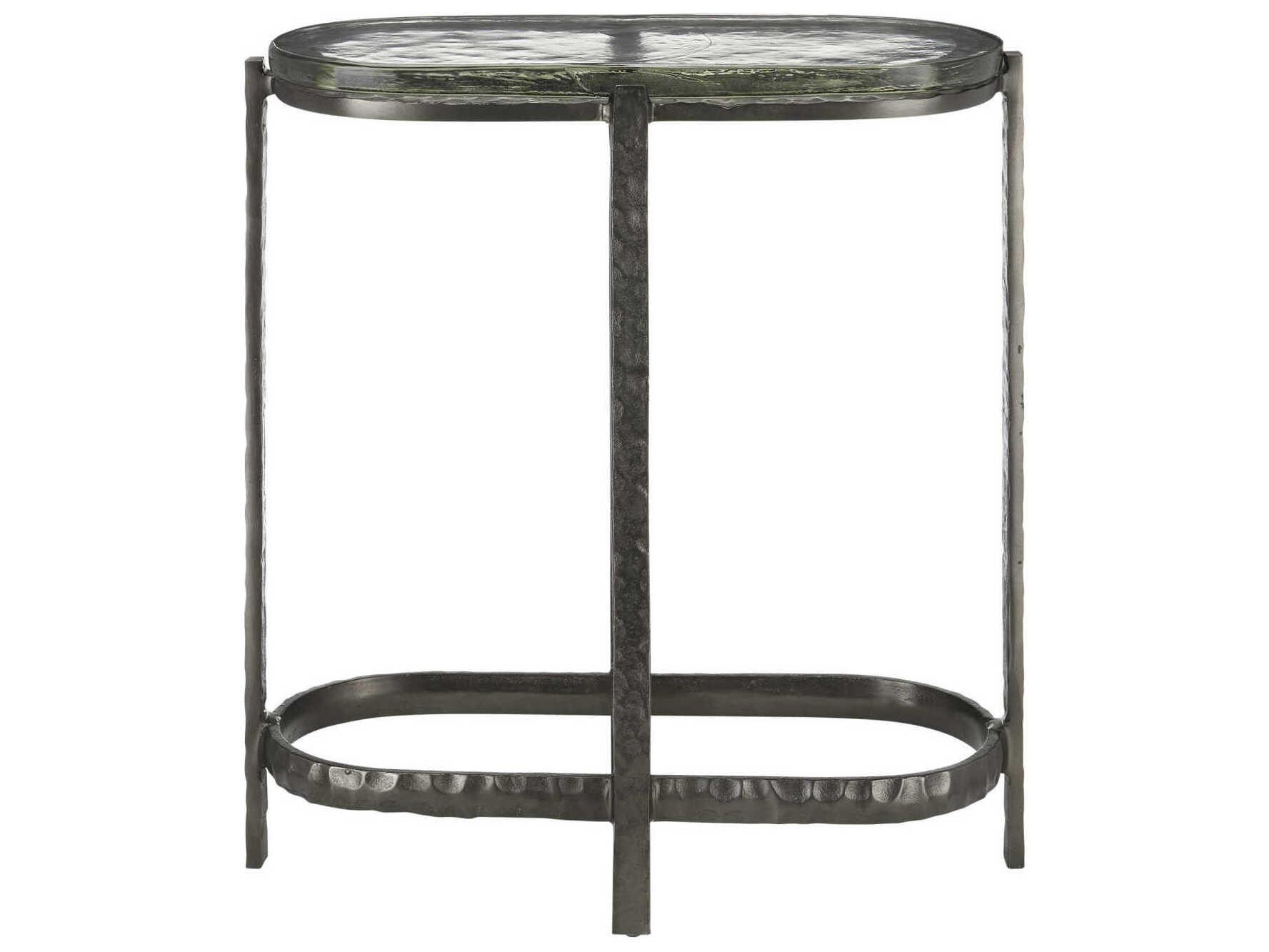 Currey & Company Acea Oval Glass Graphite Clear End Table