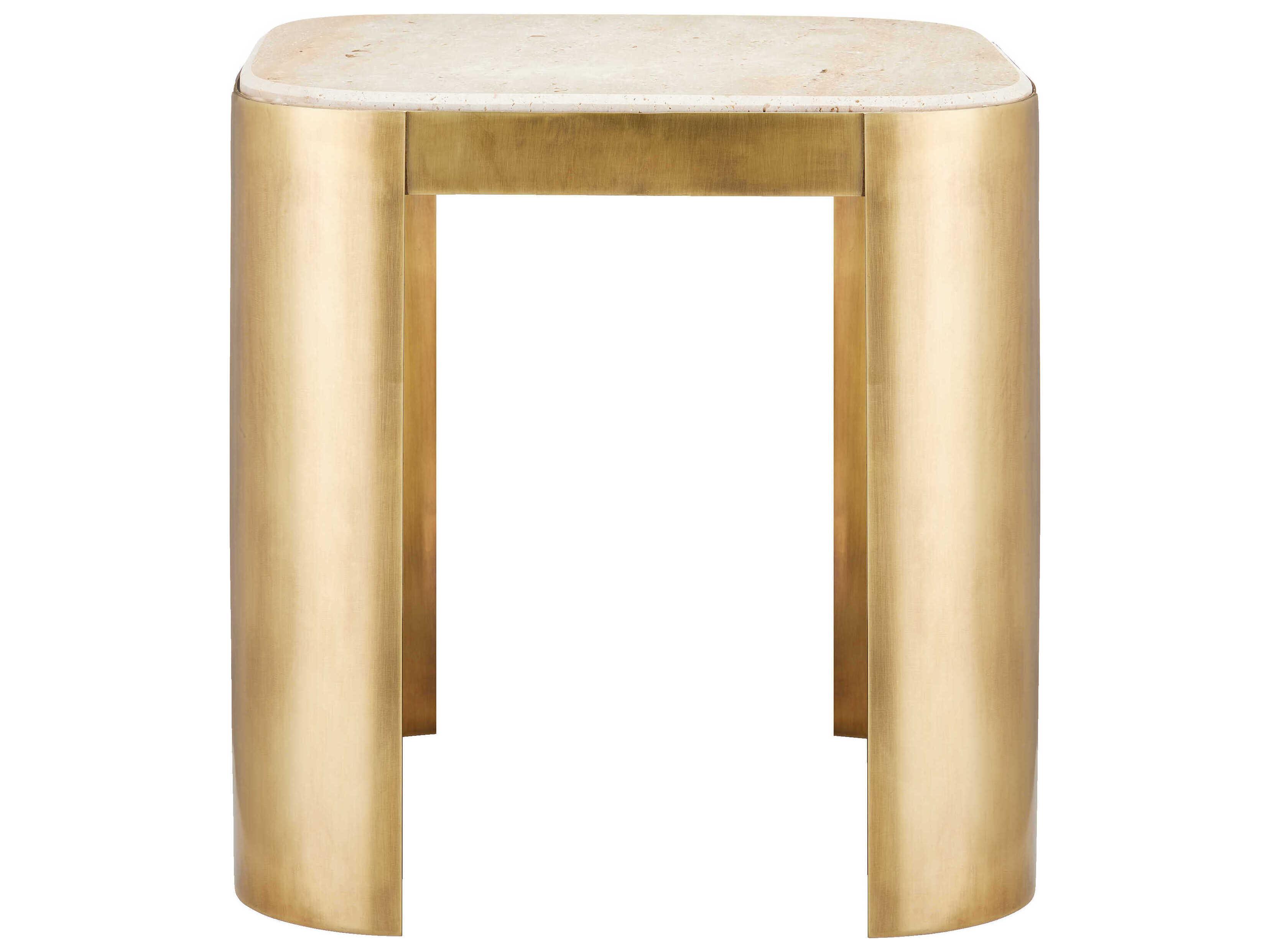 Currey & Company Sev Square Stone Natural Gold End Table