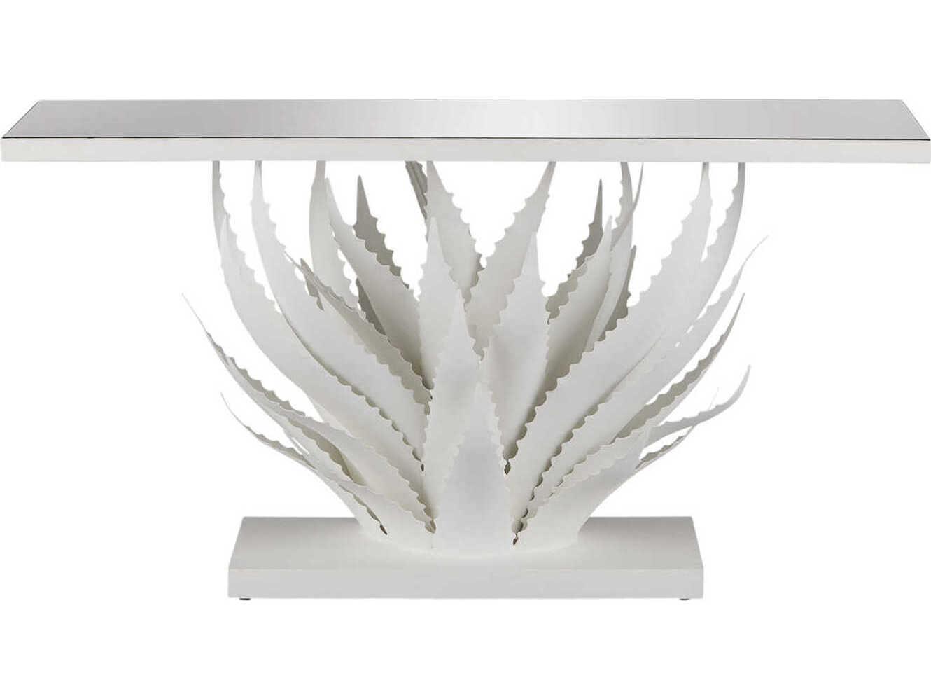 Currey & Company Agave Rectangular Glass Gesso White Mirror Console Table