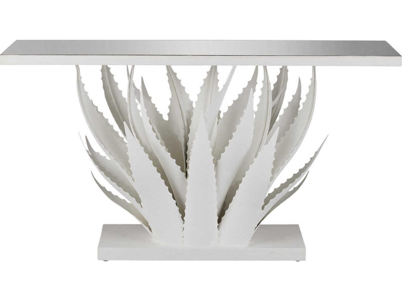 Currey & Company Agave Rectangular Glass Gesso White Mirror Console Table