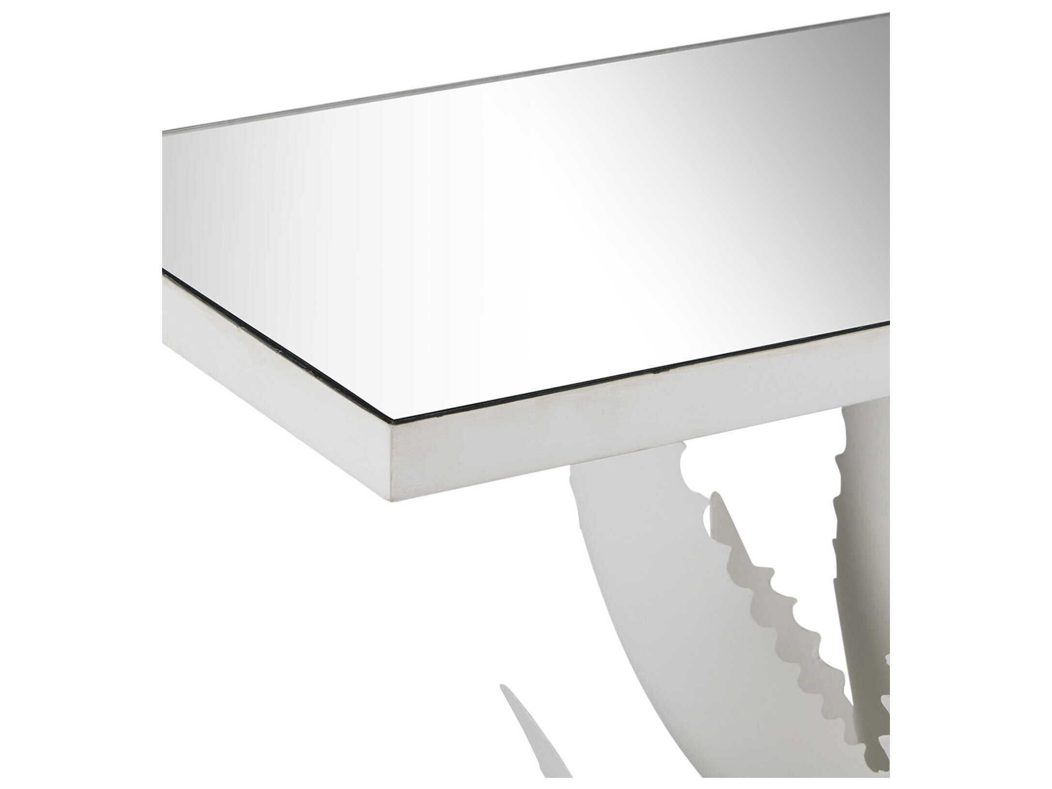 Currey & Company Agave Rectangular Glass Gesso White Mirror Console Table
