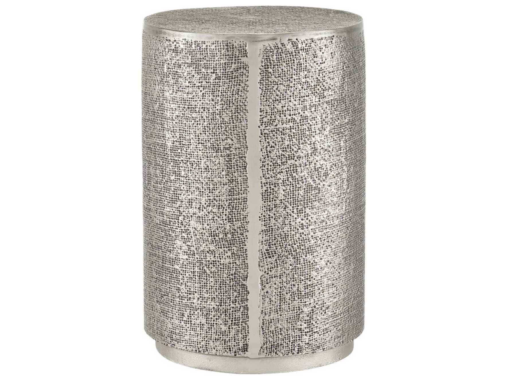 Currey & Company Kabeen Round Metal Antique Silver End Table