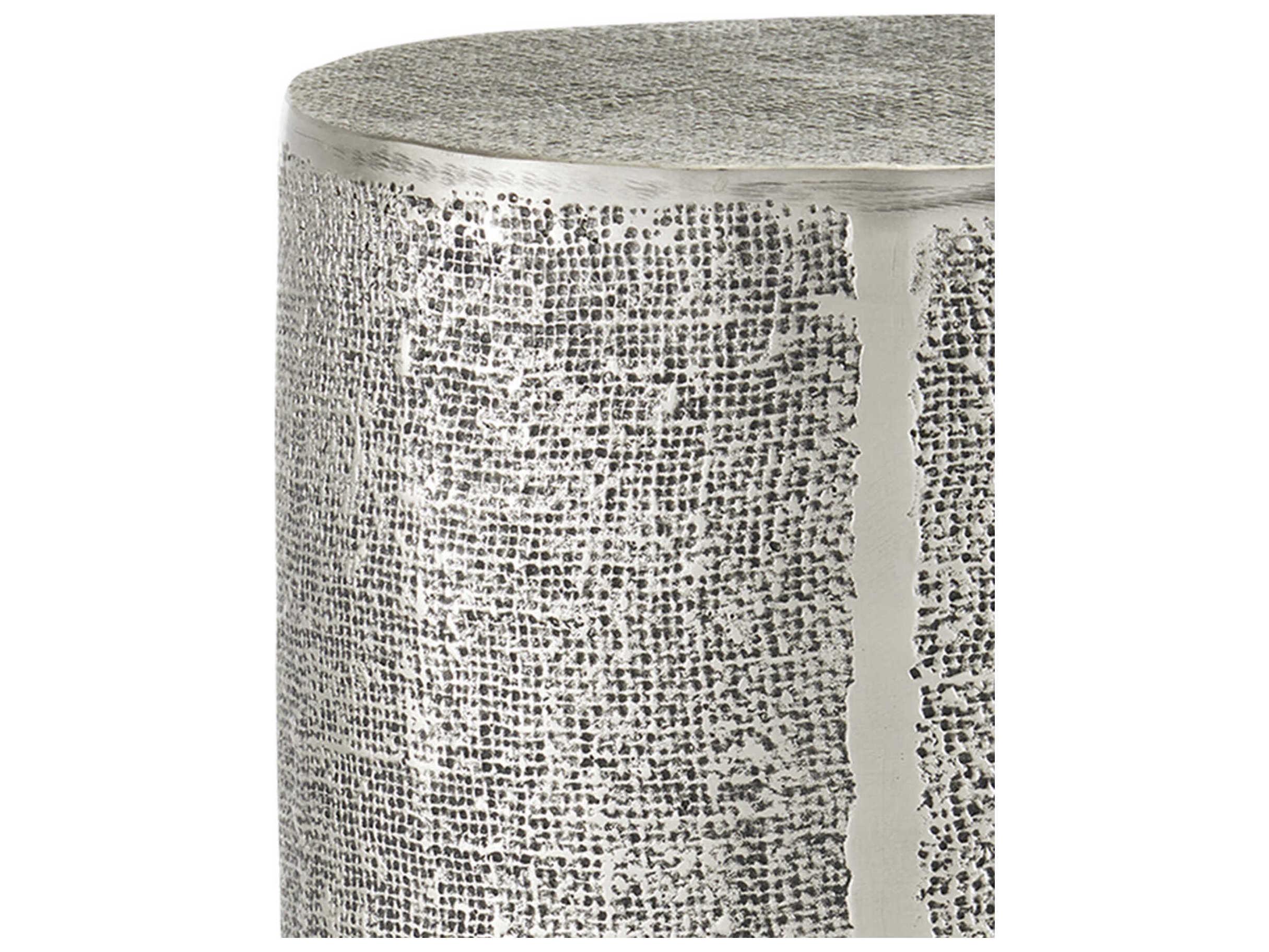 Currey & Company Kabeen Round Metal Antique Silver End Table