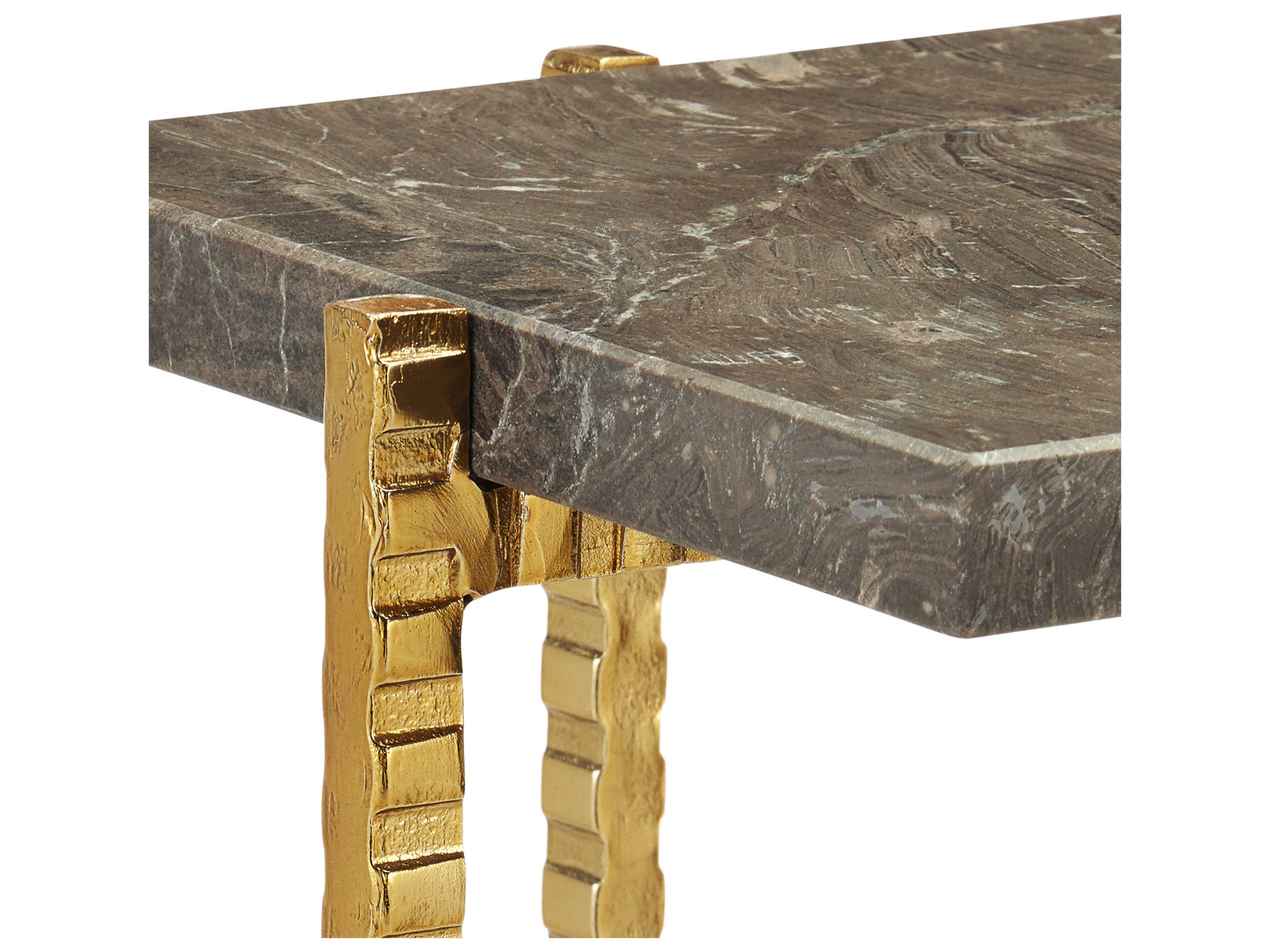 Currey & Company Flying 9" Square Stone Natural Gold End Table