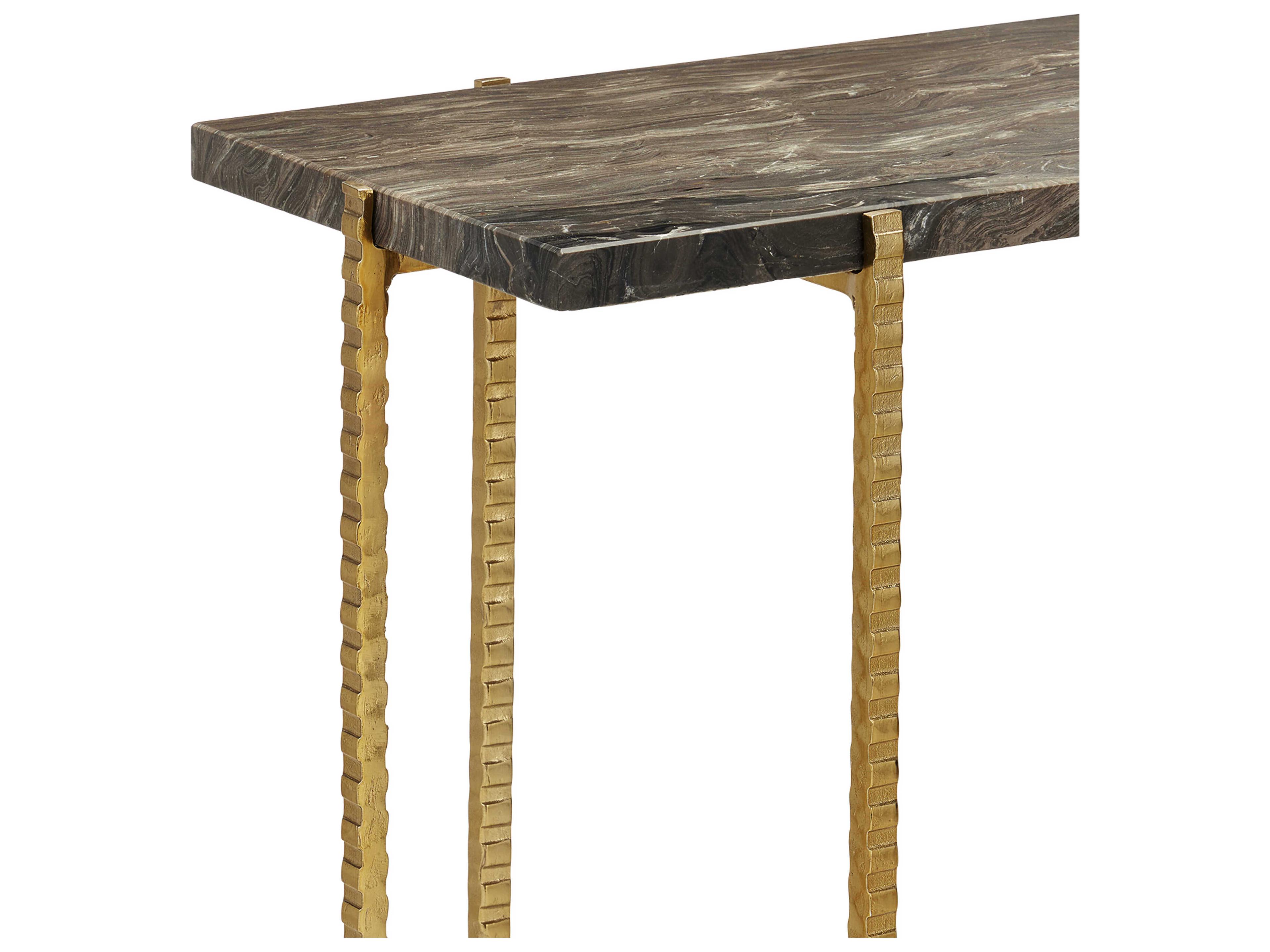 Currey & Company Flying Rectangular Stone Natural Gold End Table