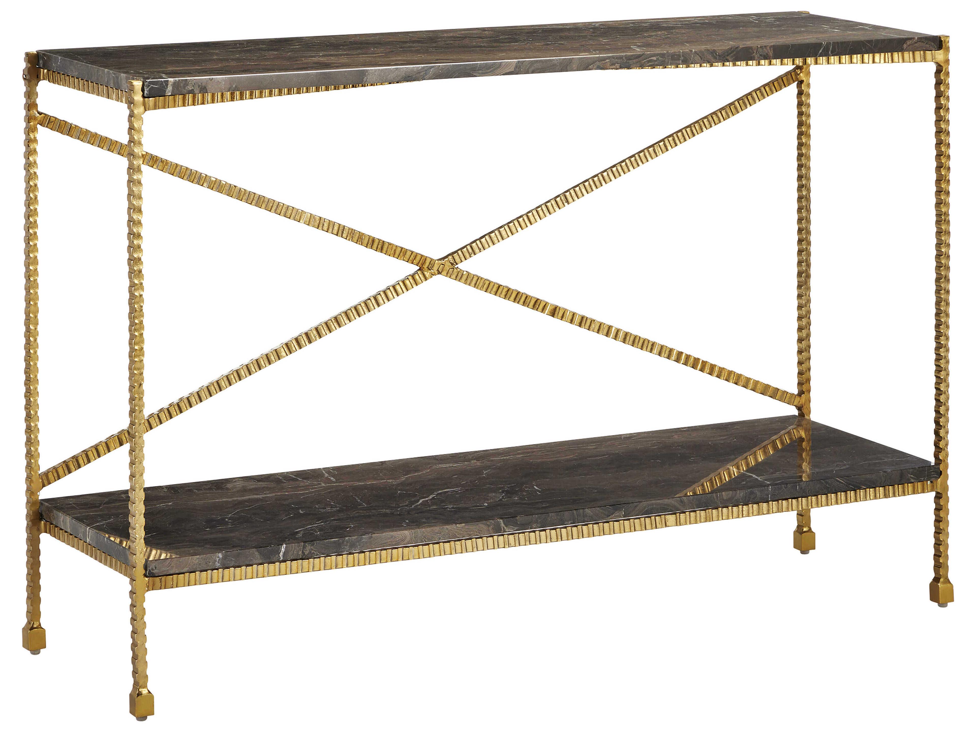 Currey & Company Flying Rectangular Stone Natural Gold Console Table