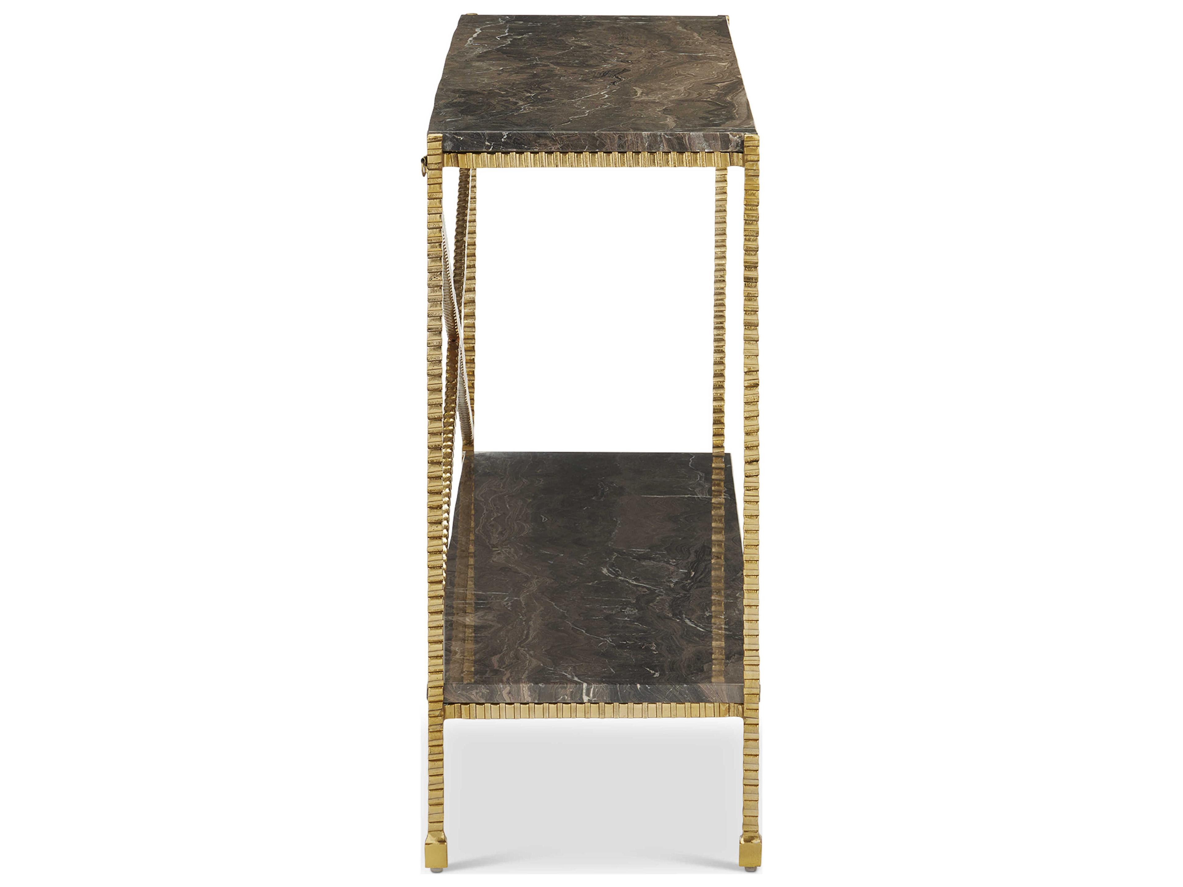 Currey & Company Flying Rectangular Stone Natural Gold Console Table