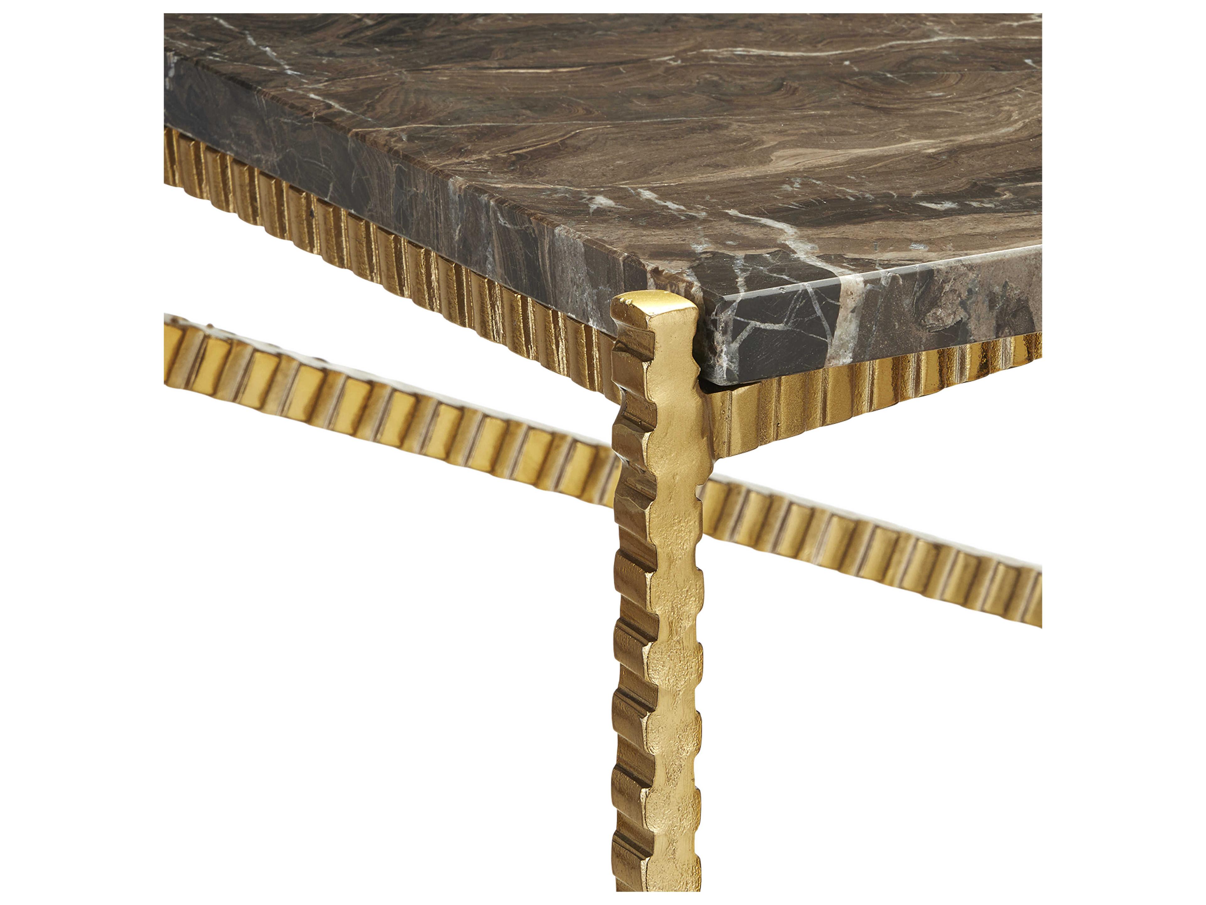 Currey & Company Flying Rectangular Stone Natural Gold Console Table