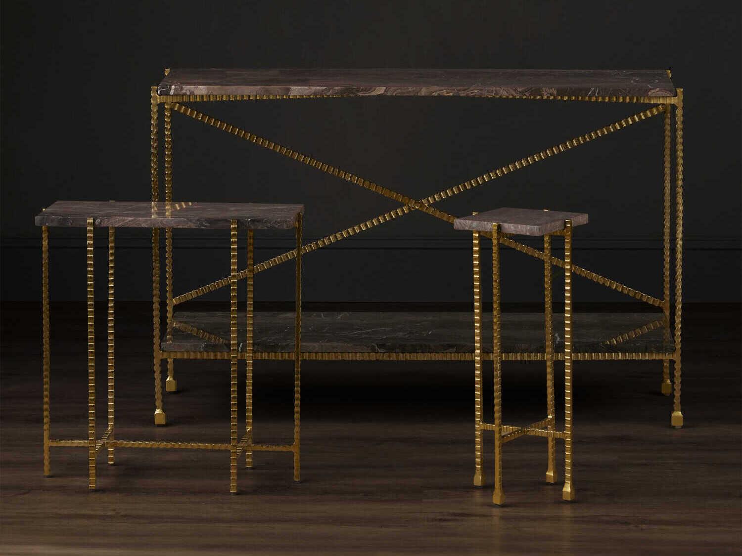 Currey & Company Flying Rectangular Stone Natural Gold Console Table