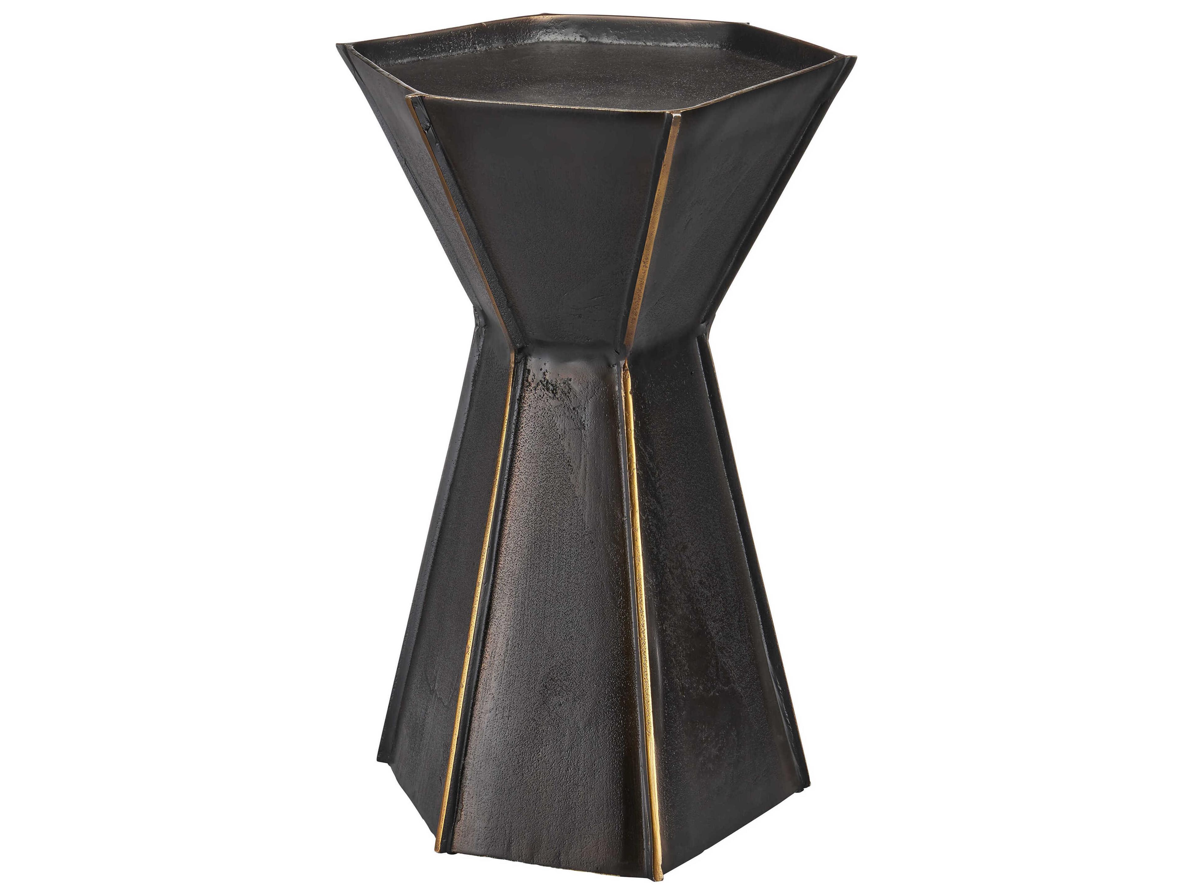 Currey & Company Merola Hexagon Metal Bronze Gold End Table