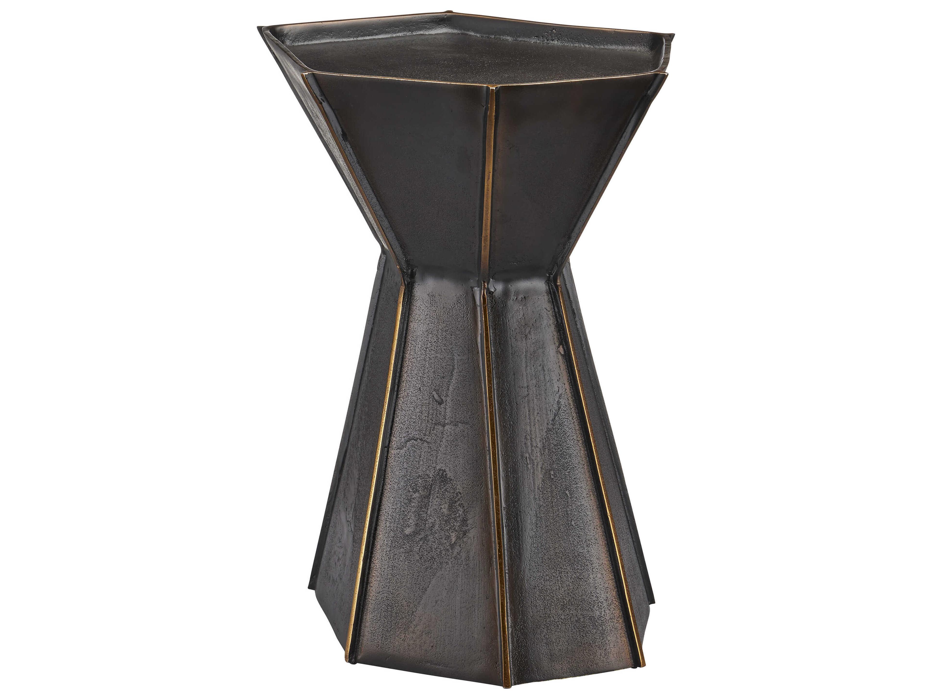 Currey & Company Merola Hexagon Metal Bronze Gold End Table