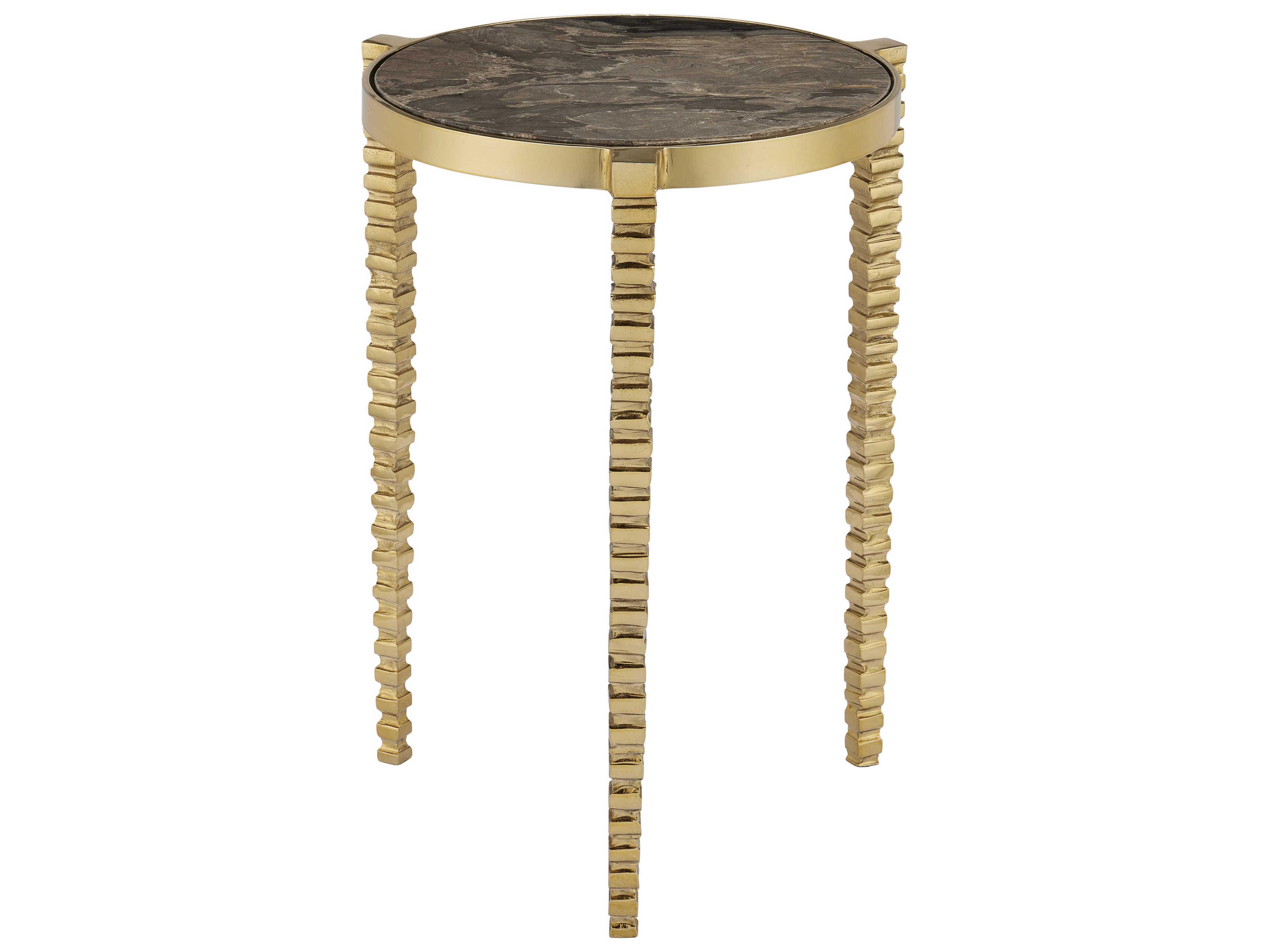 Currey & Company Corrado Round Marble Polished Brass Natural End Table