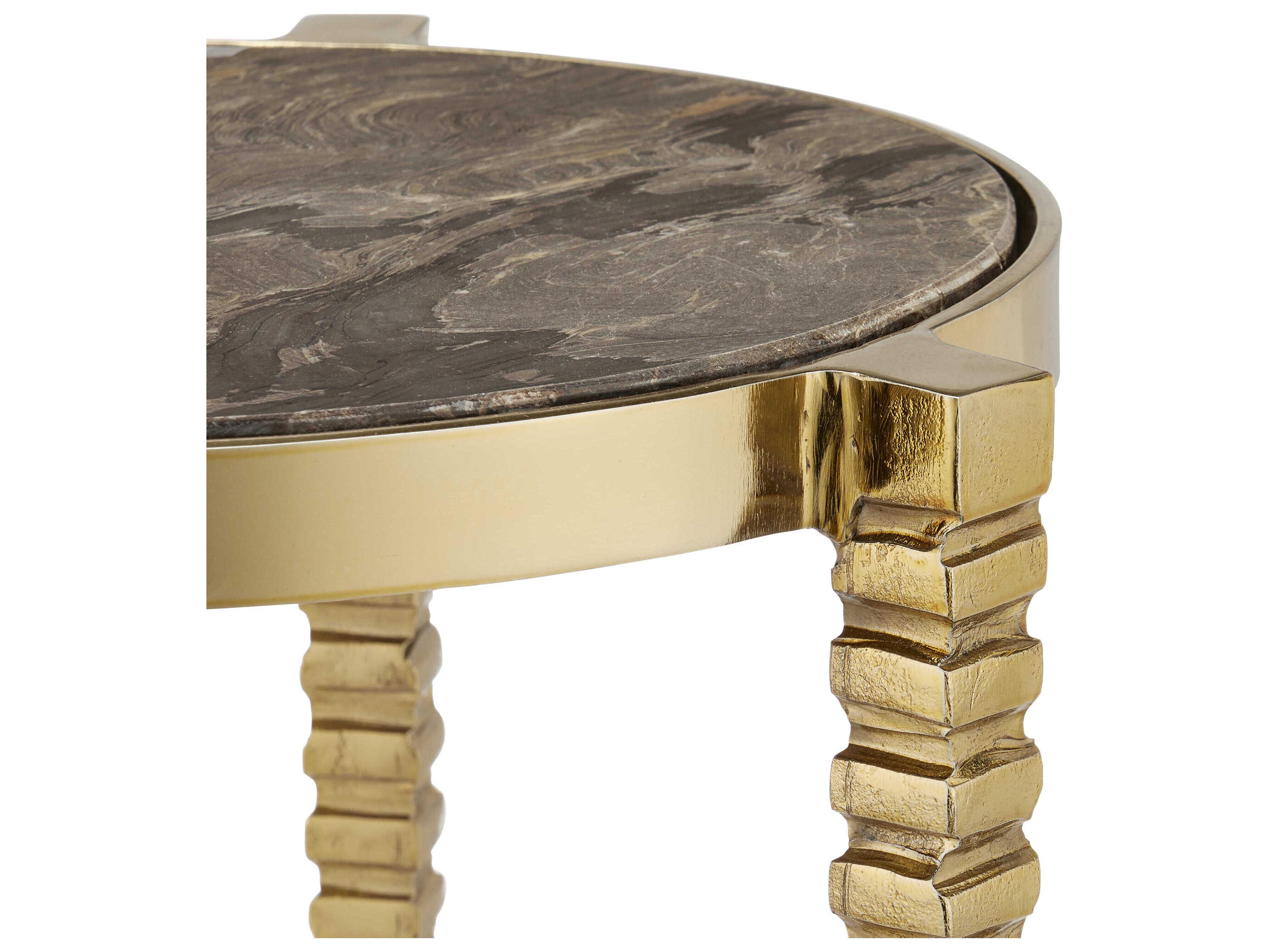 Currey & Company Corrado Round Marble Polished Brass Natural End Table
