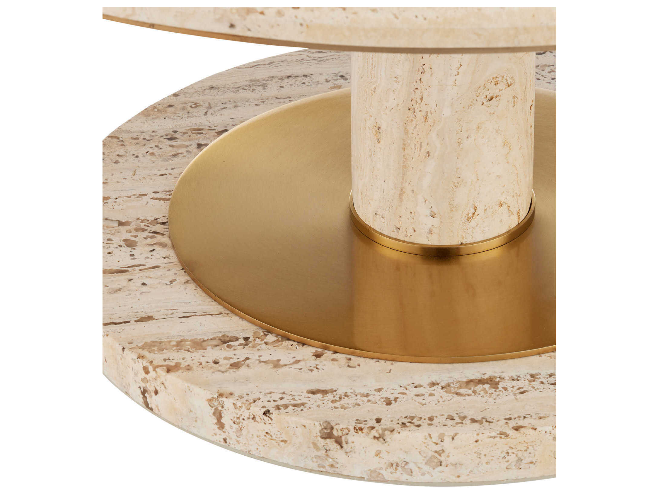 Currey & Company Miles Round Stone Natural Polished Brass Coffee Table