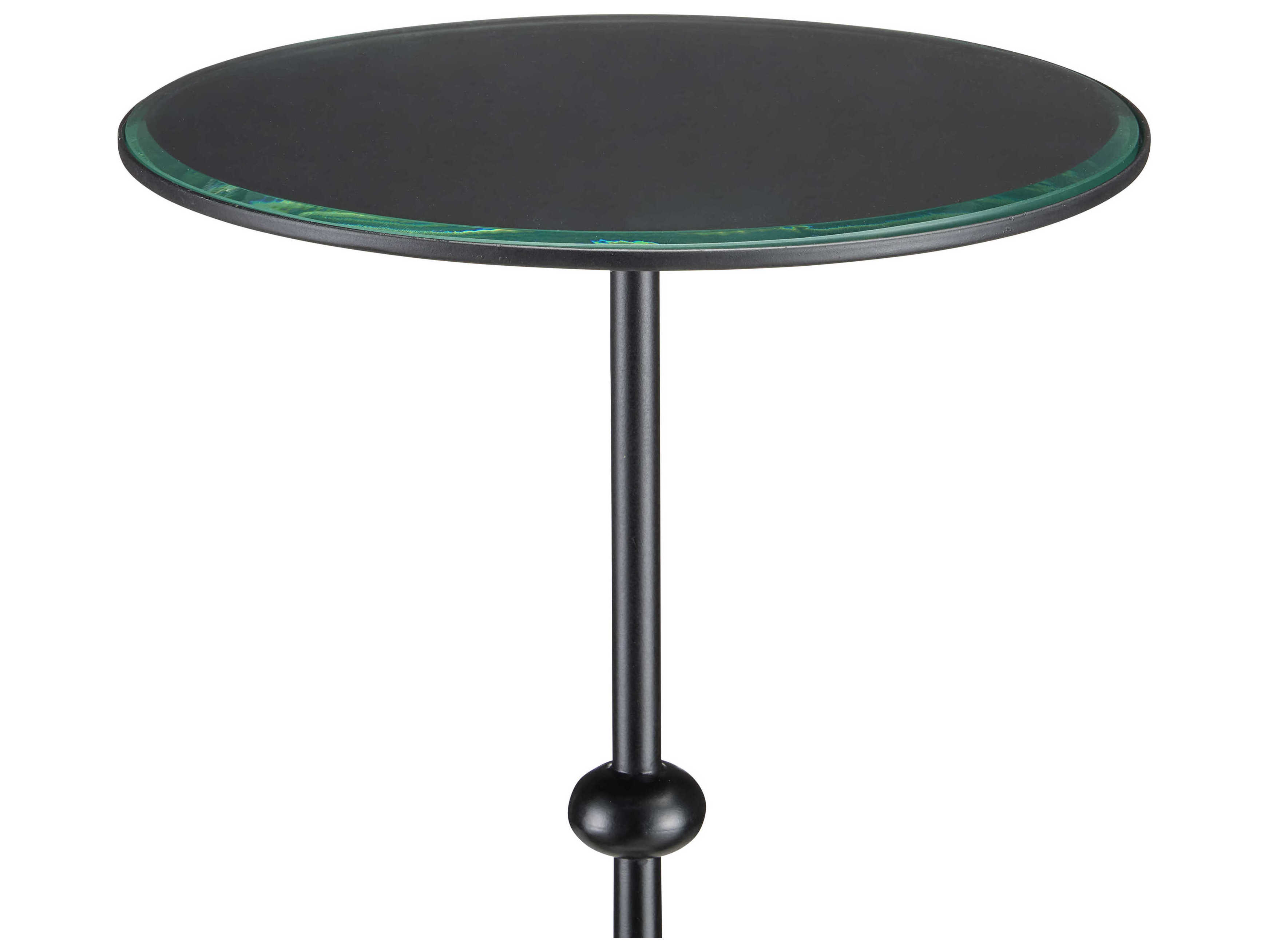 Currey & Company Parna Round Glass Satin Black Polished Concrete Clear End Table
