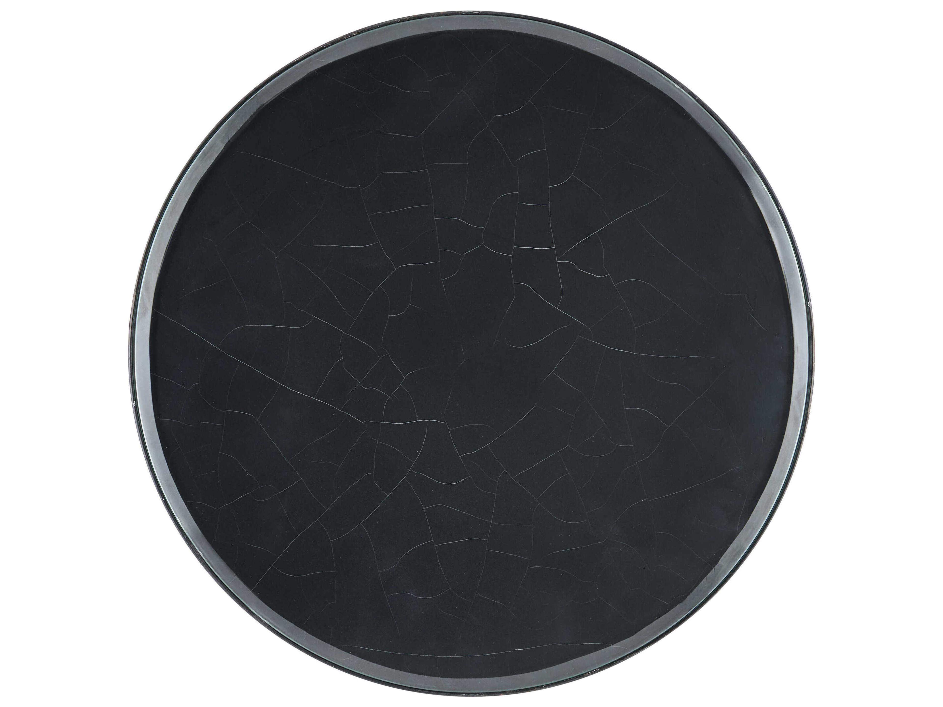 Currey & Company Parna Round Glass Satin Black Polished Concrete Clear End Table