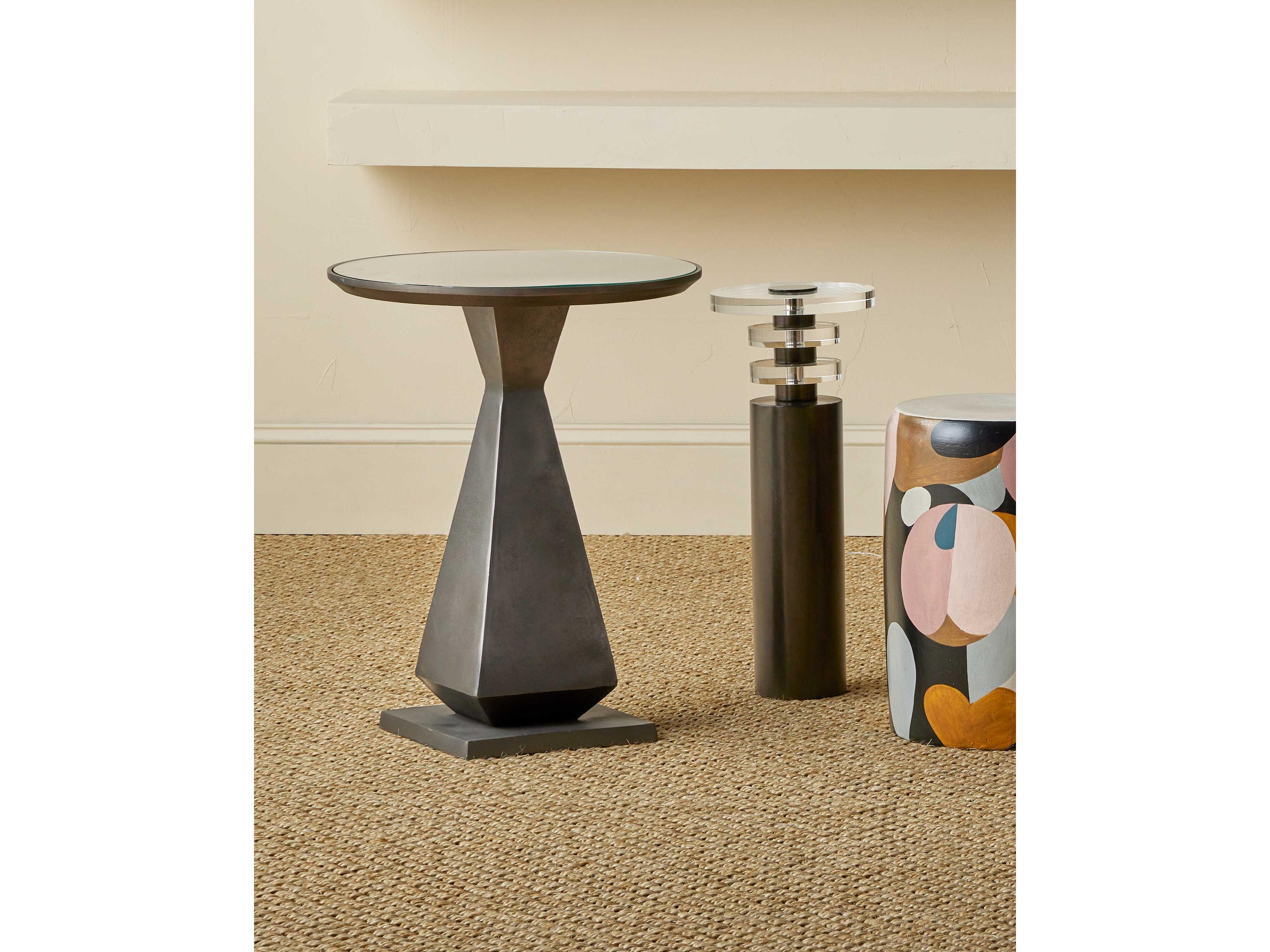 Currey & Company Shani 9" Round Glass Bronze End Table