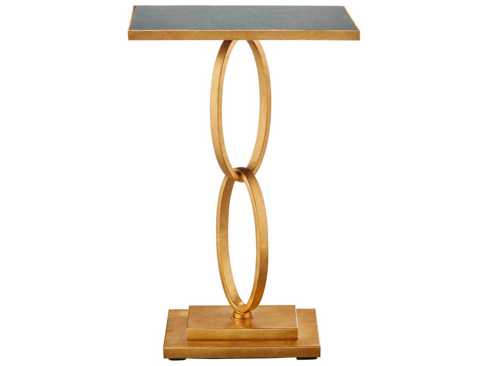 Currey & Company Bangle 18" Rectangular Glass Gold Leaf Antique Mirror End Table