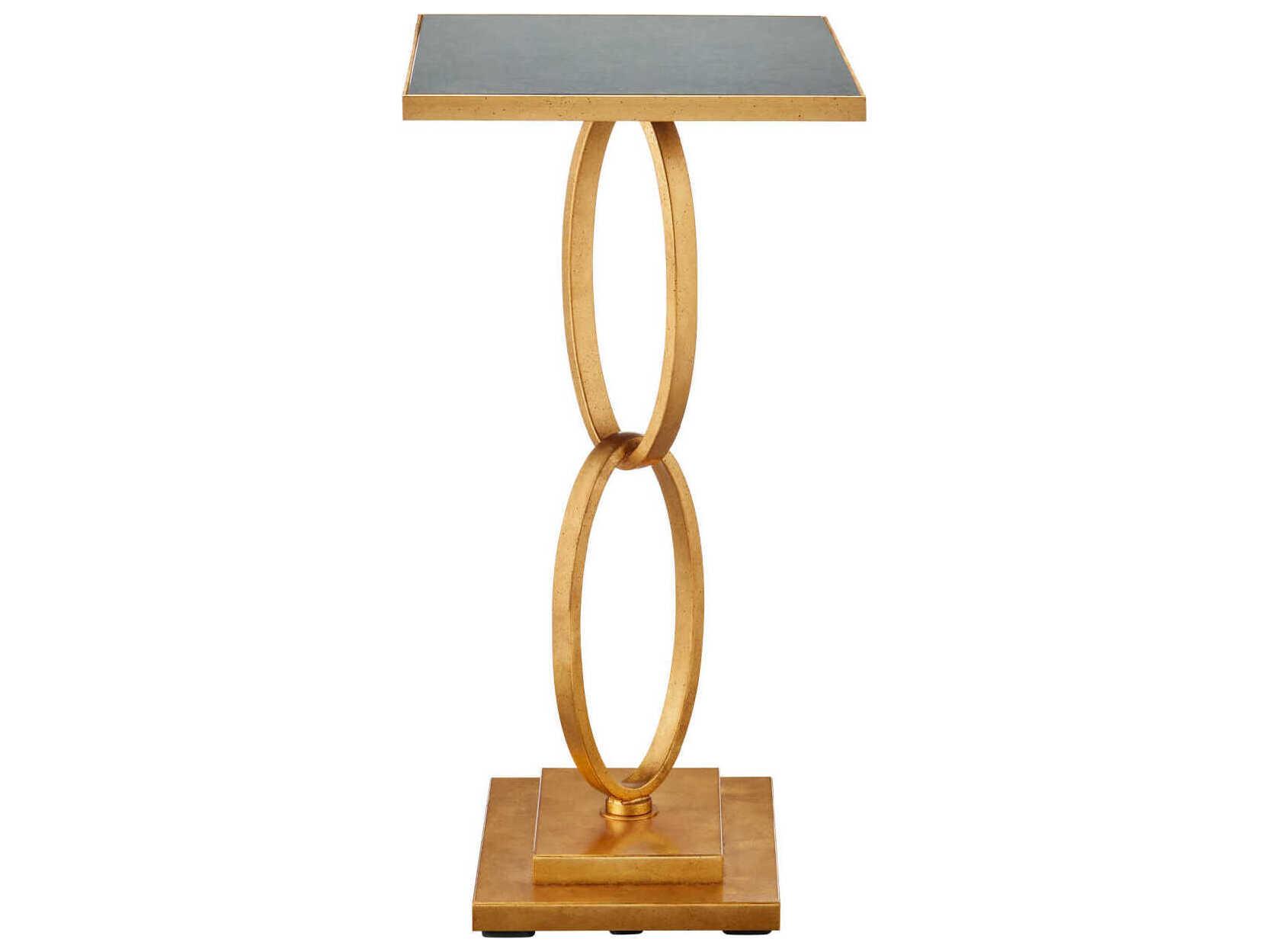 Currey & Company Bangle 18" Rectangular Glass Gold Leaf Antique Mirror End Table