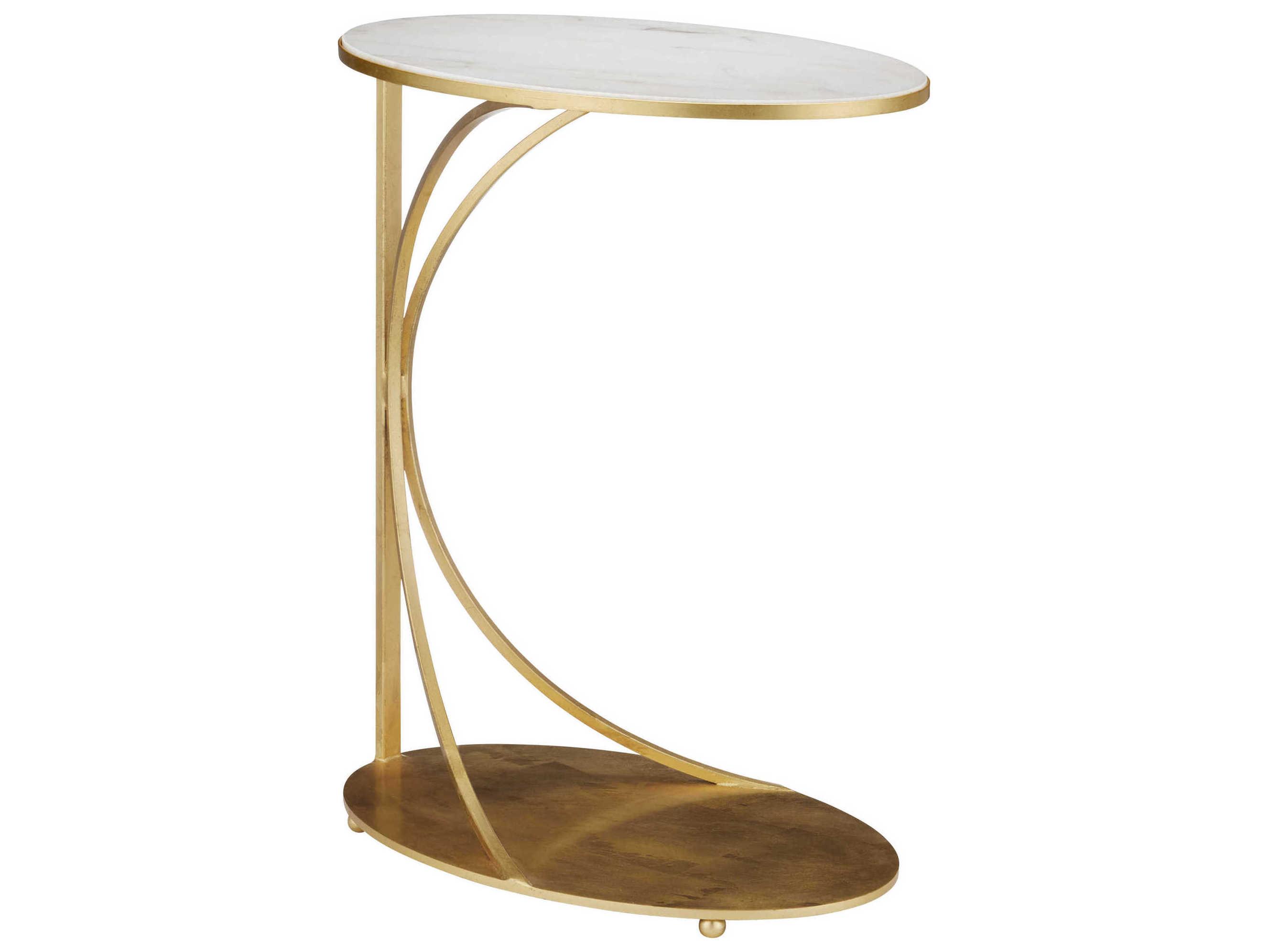 Currey & Company Orla Oval Marble Gold Leaf Natural End Table