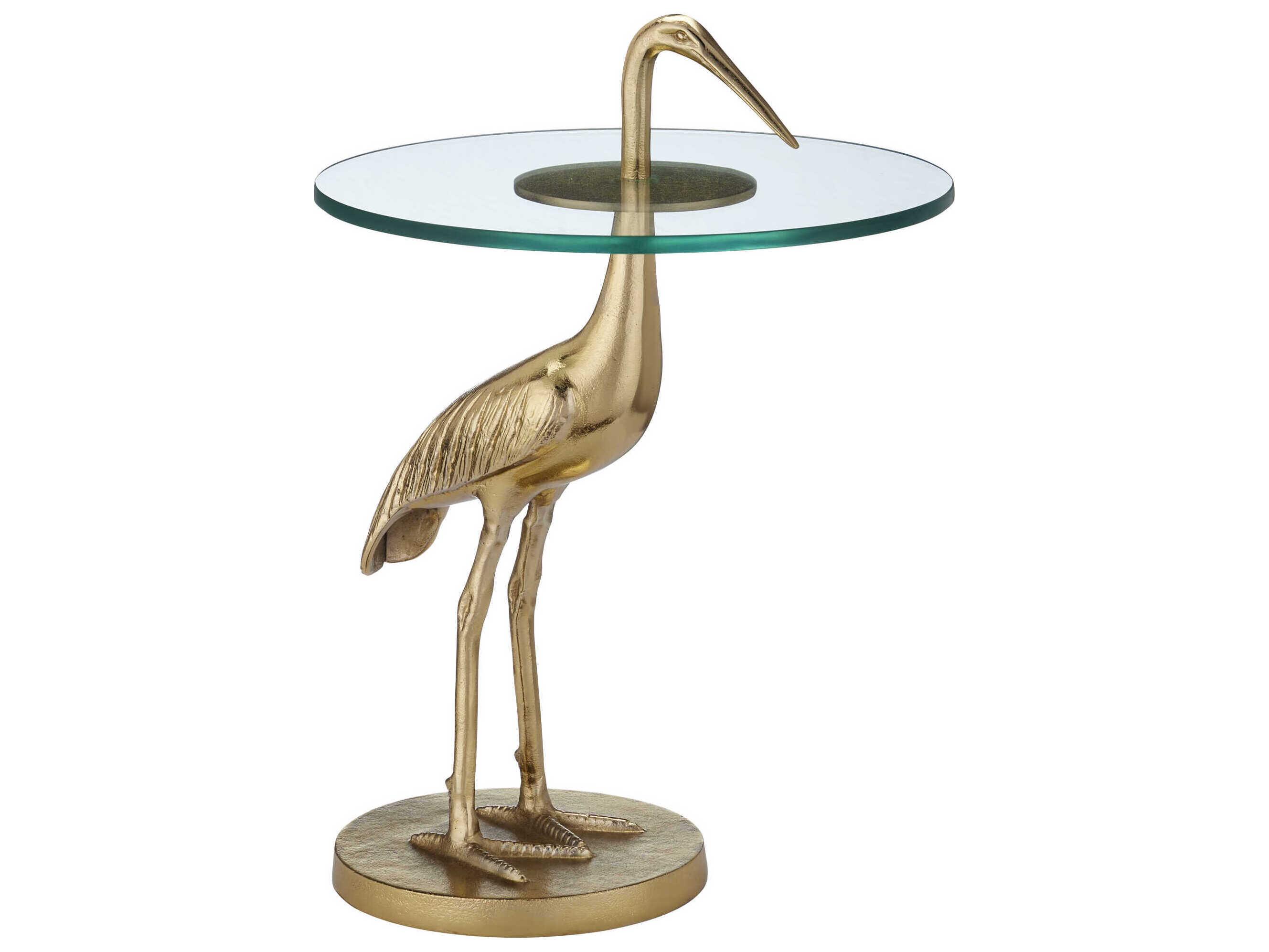 Currey & Company Crane Round Glass Gold Clear End Table