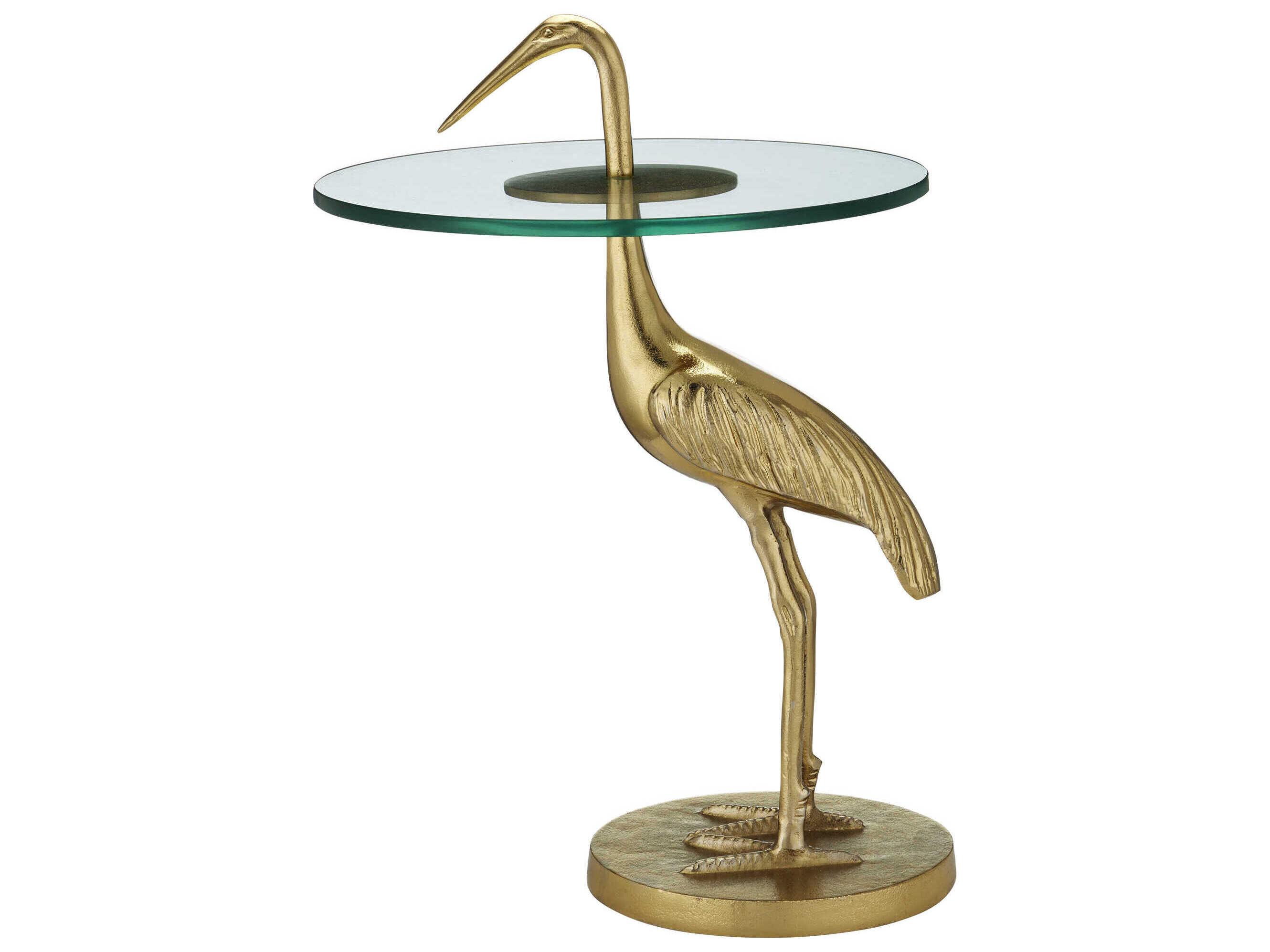Currey & Company Crane Round Glass Gold Clear End Table