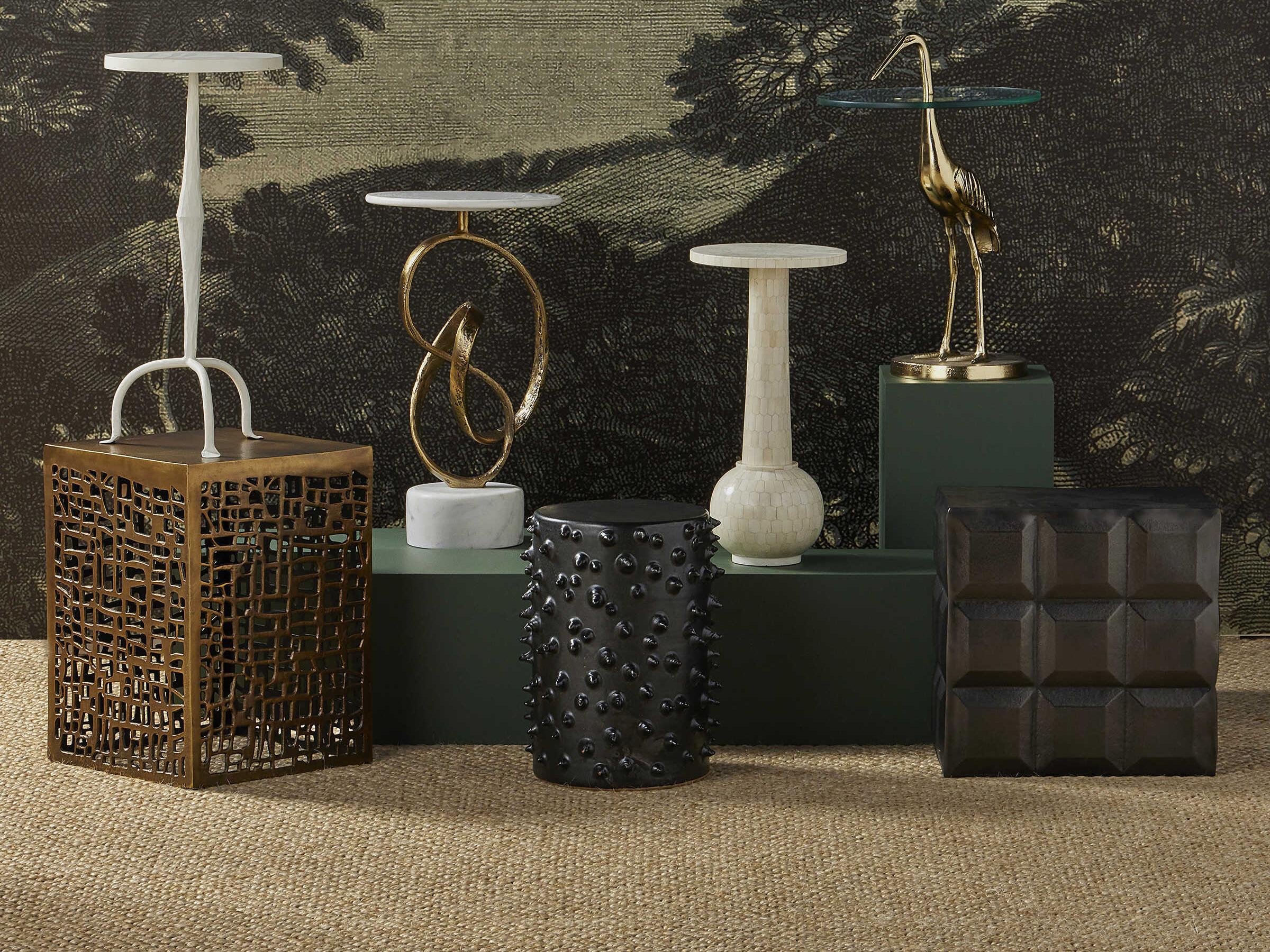 Currey & Company Crane Round Glass Gold Clear End Table