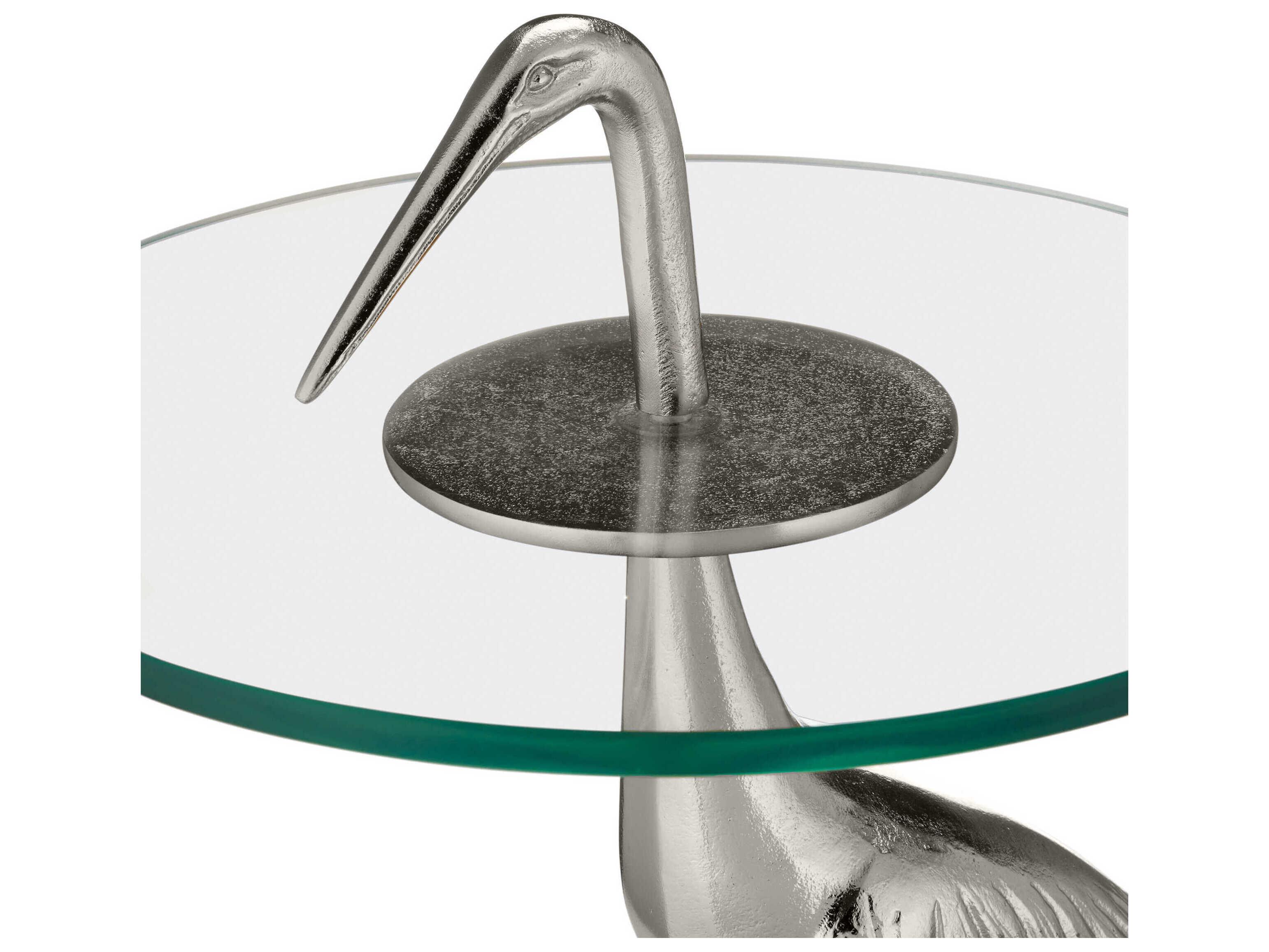 Currey & Company Crane Round Glass Nickel Clear End Table