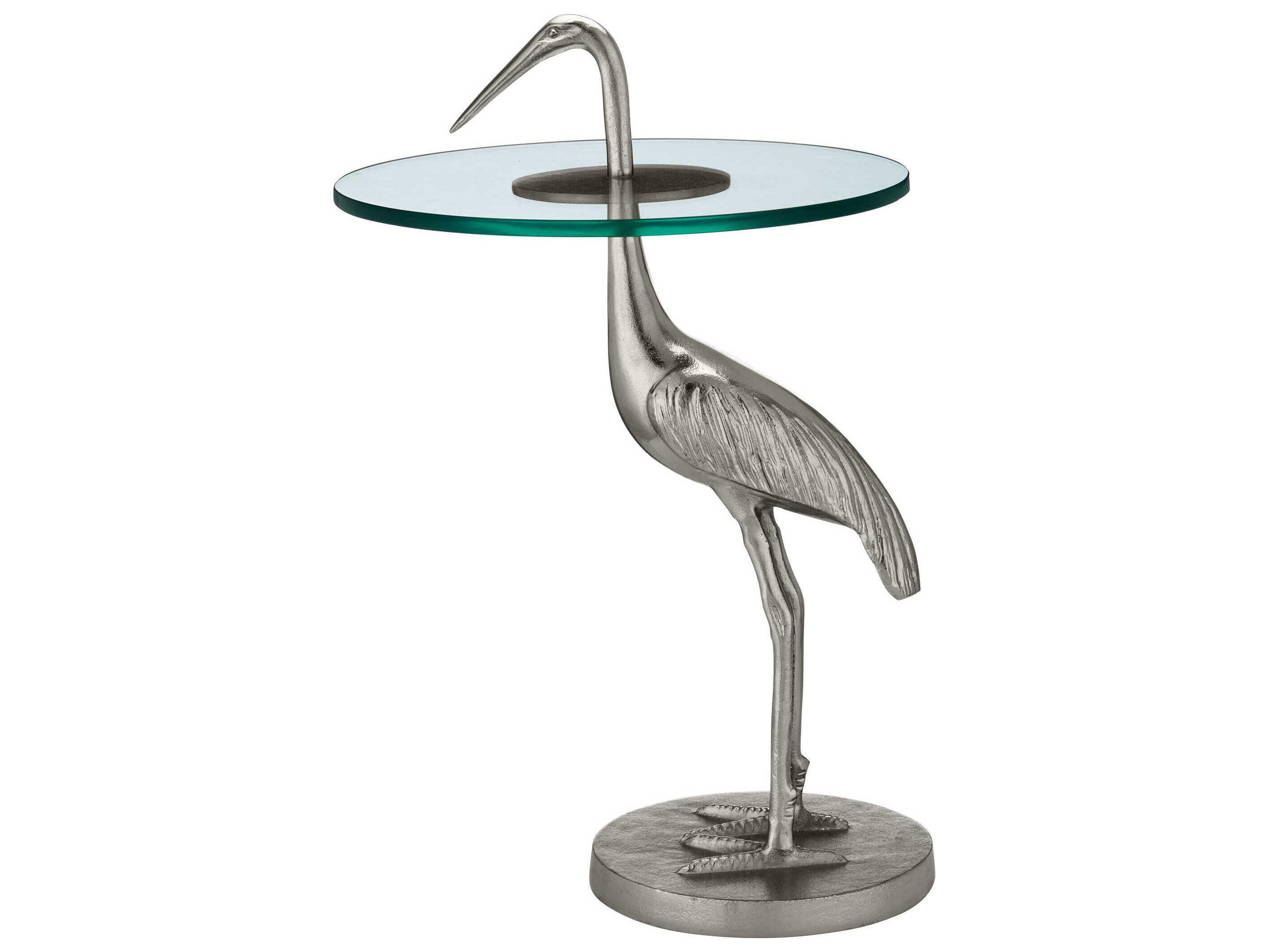 Currey & Company Crane Round Glass Nickel Clear End Table
