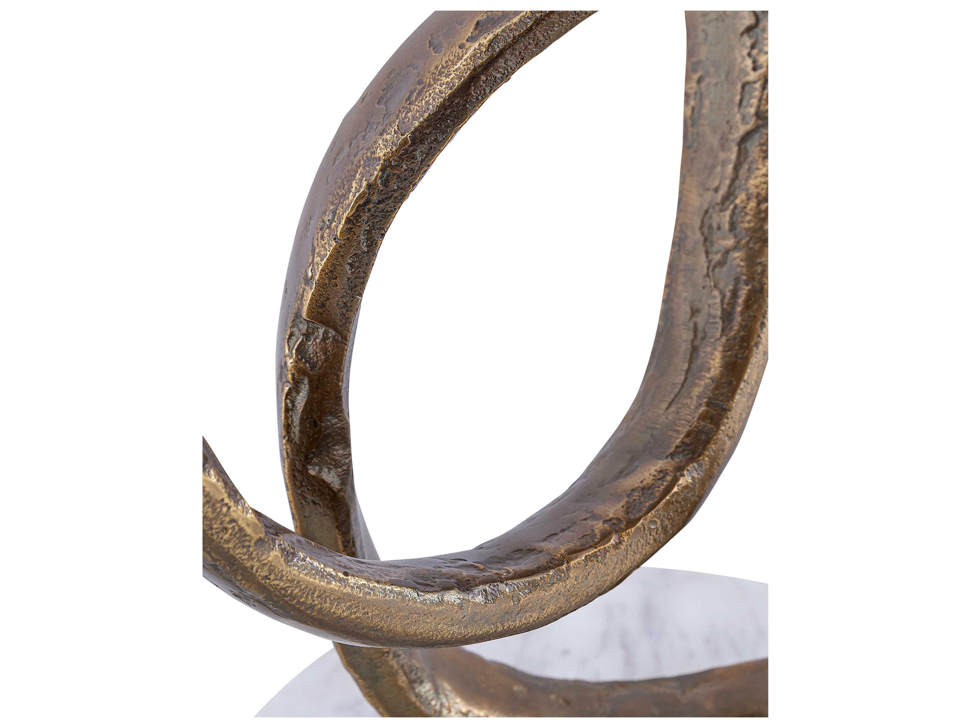 Currey & Company Ruban Round Marble Antique Brass Natural End Table