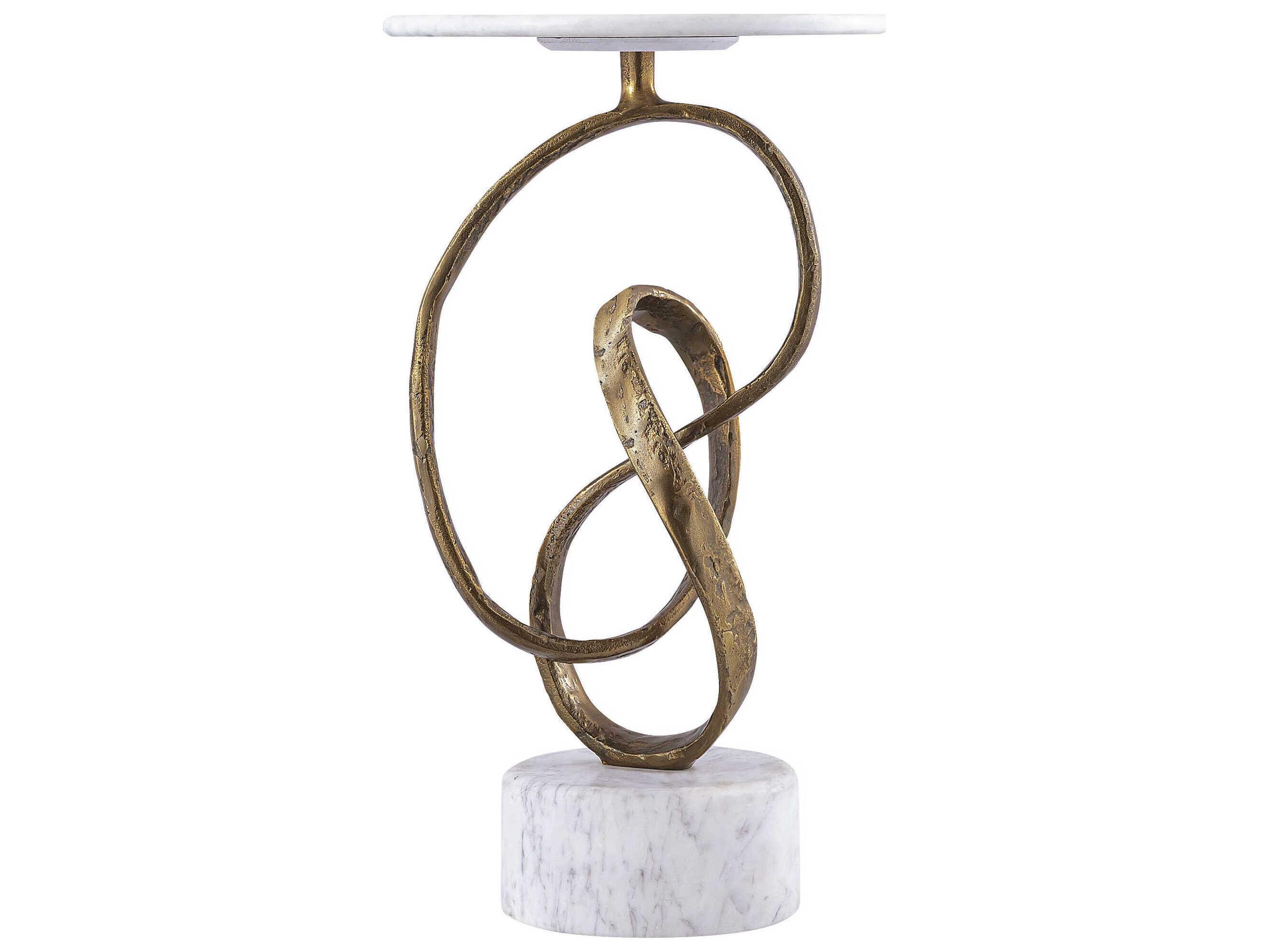 Currey & Company Ruban Round Marble Antique Brass Natural End Table