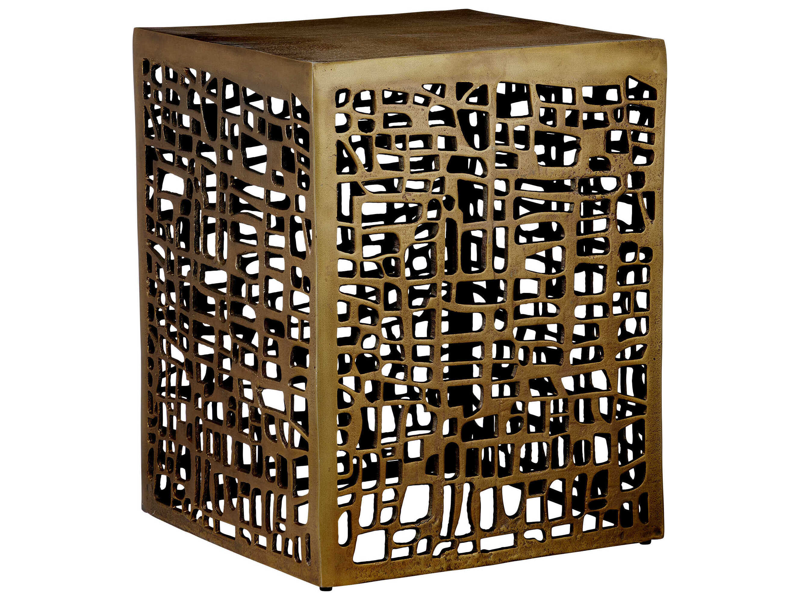 Currey & Company Gowen Square Metal Antique Brass End Table