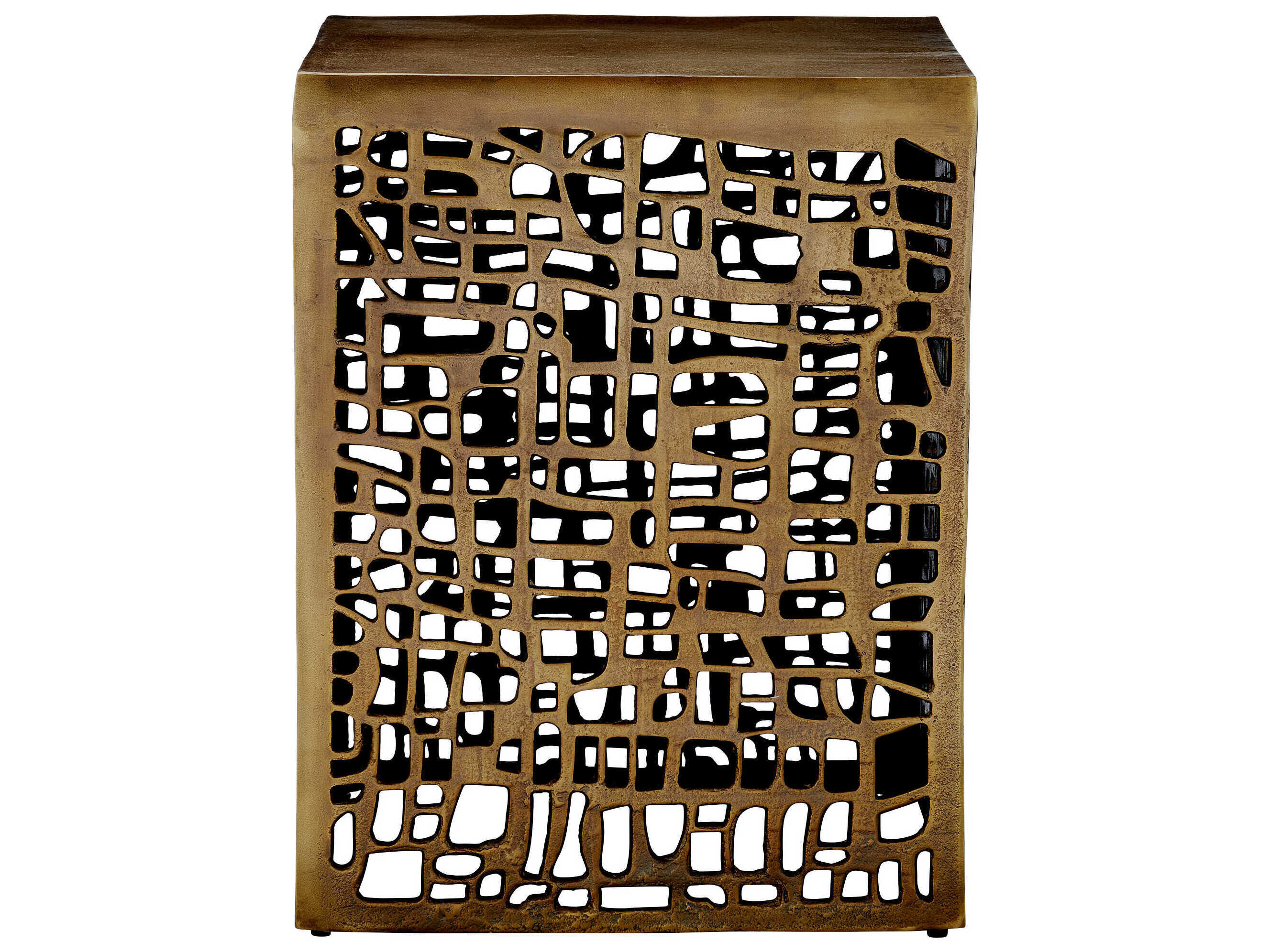 Currey & Company Gowen Square Metal Antique Brass End Table