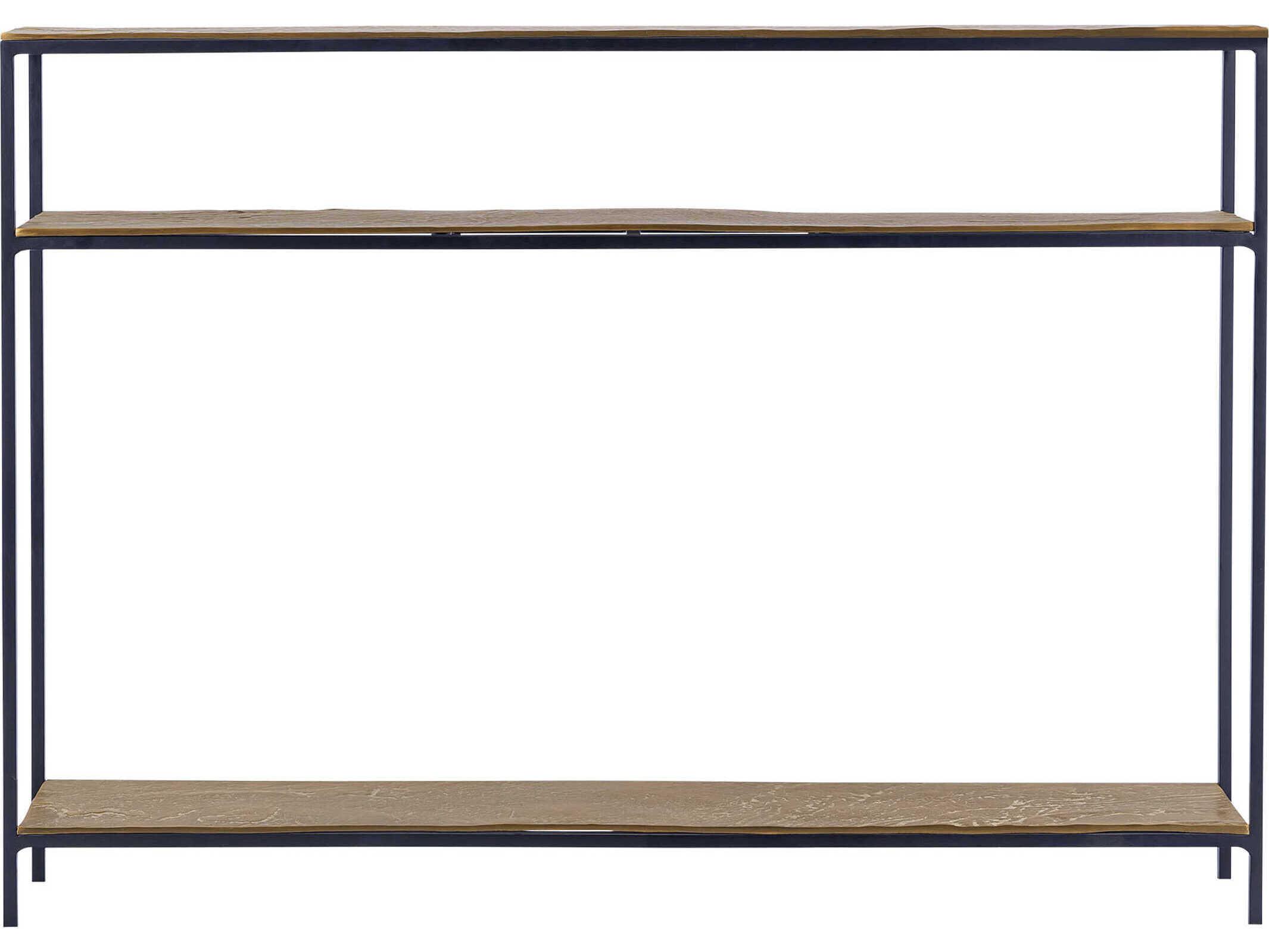 Currey & Company Lathi Rectangular Metal Antique Brass Black Console Table