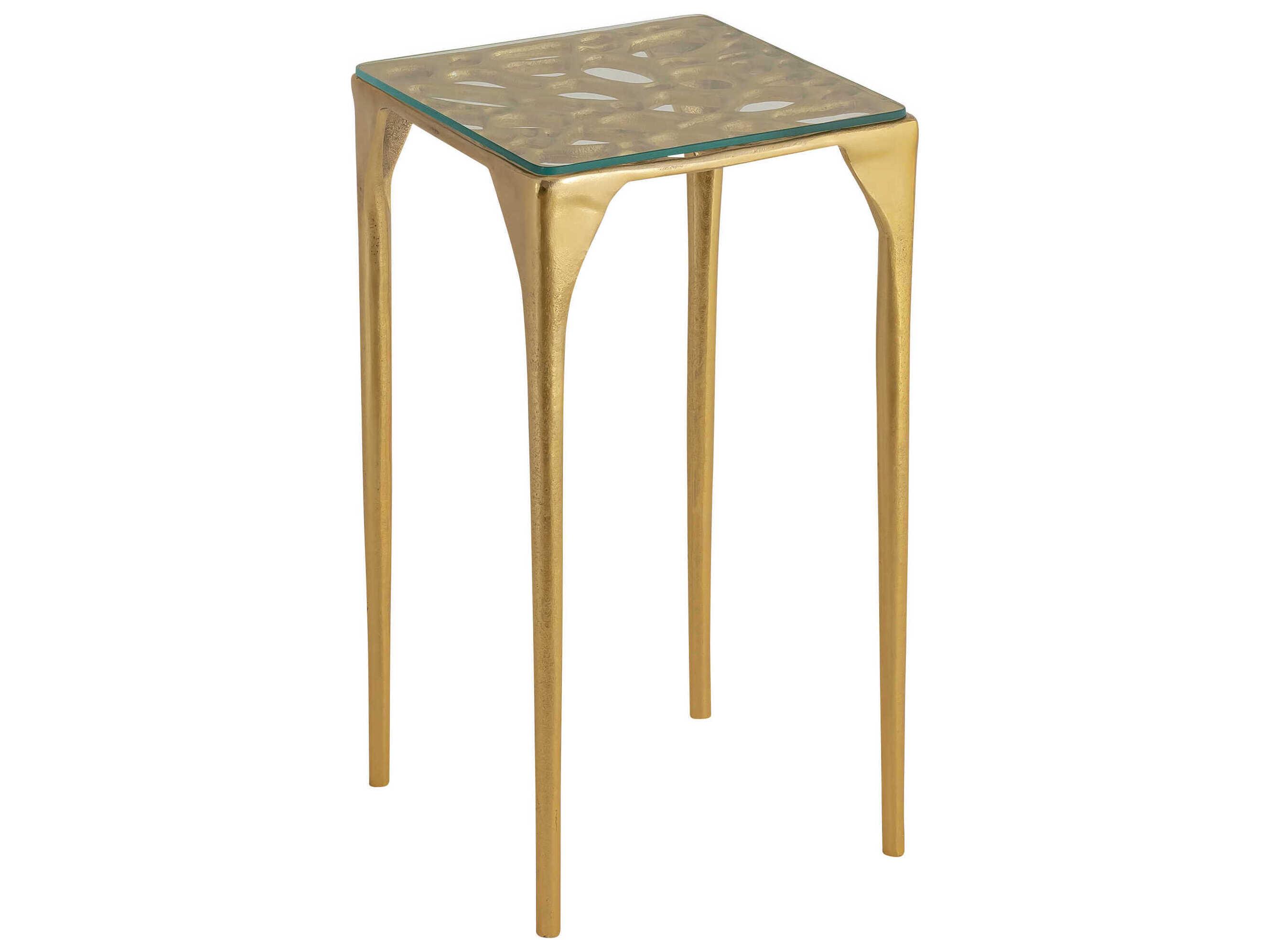 Currey & Company Honeycomb Square Glass Gold Clear End Table