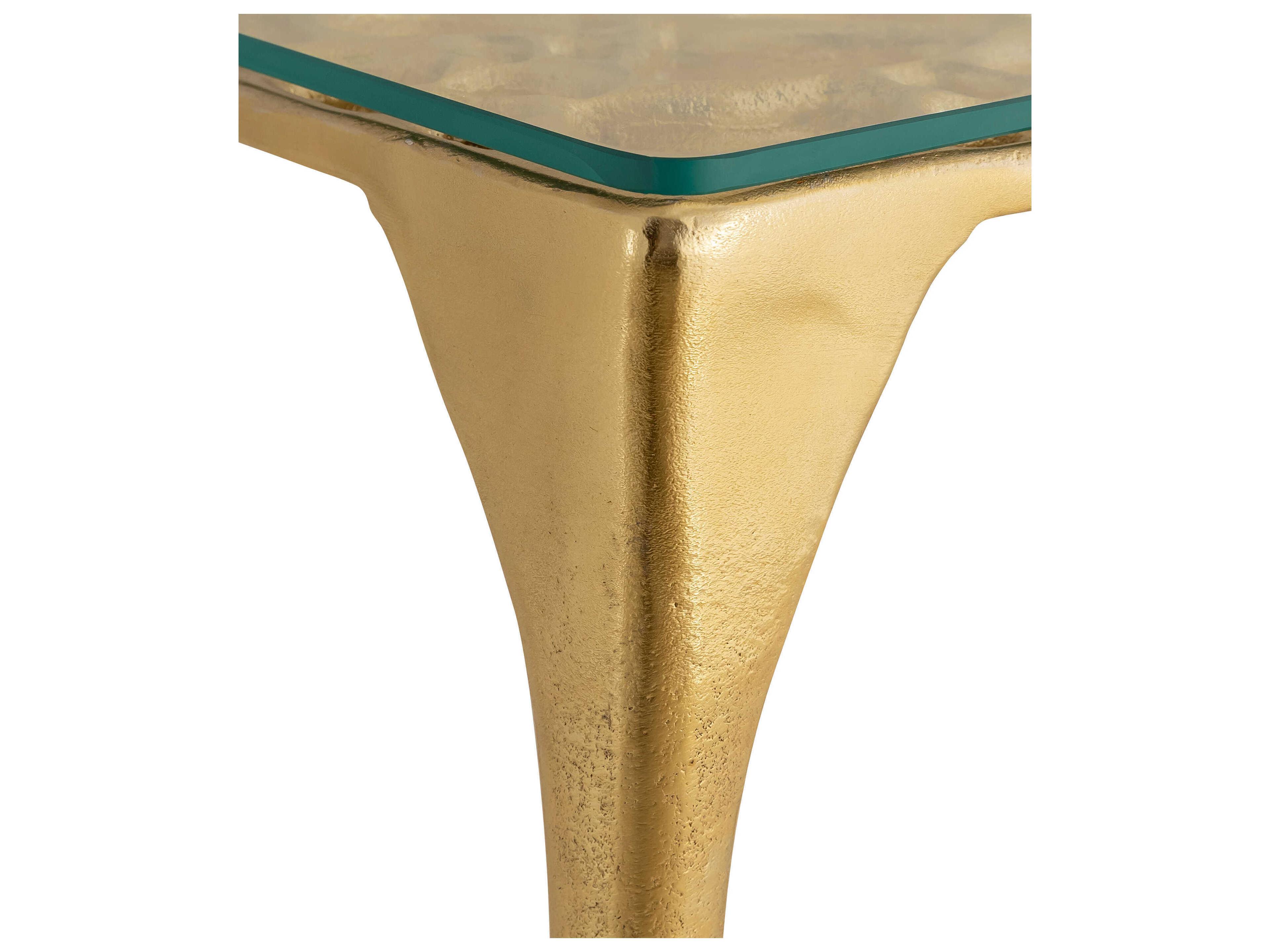Currey & Company Honeycomb Square Glass Gold Clear End Table
