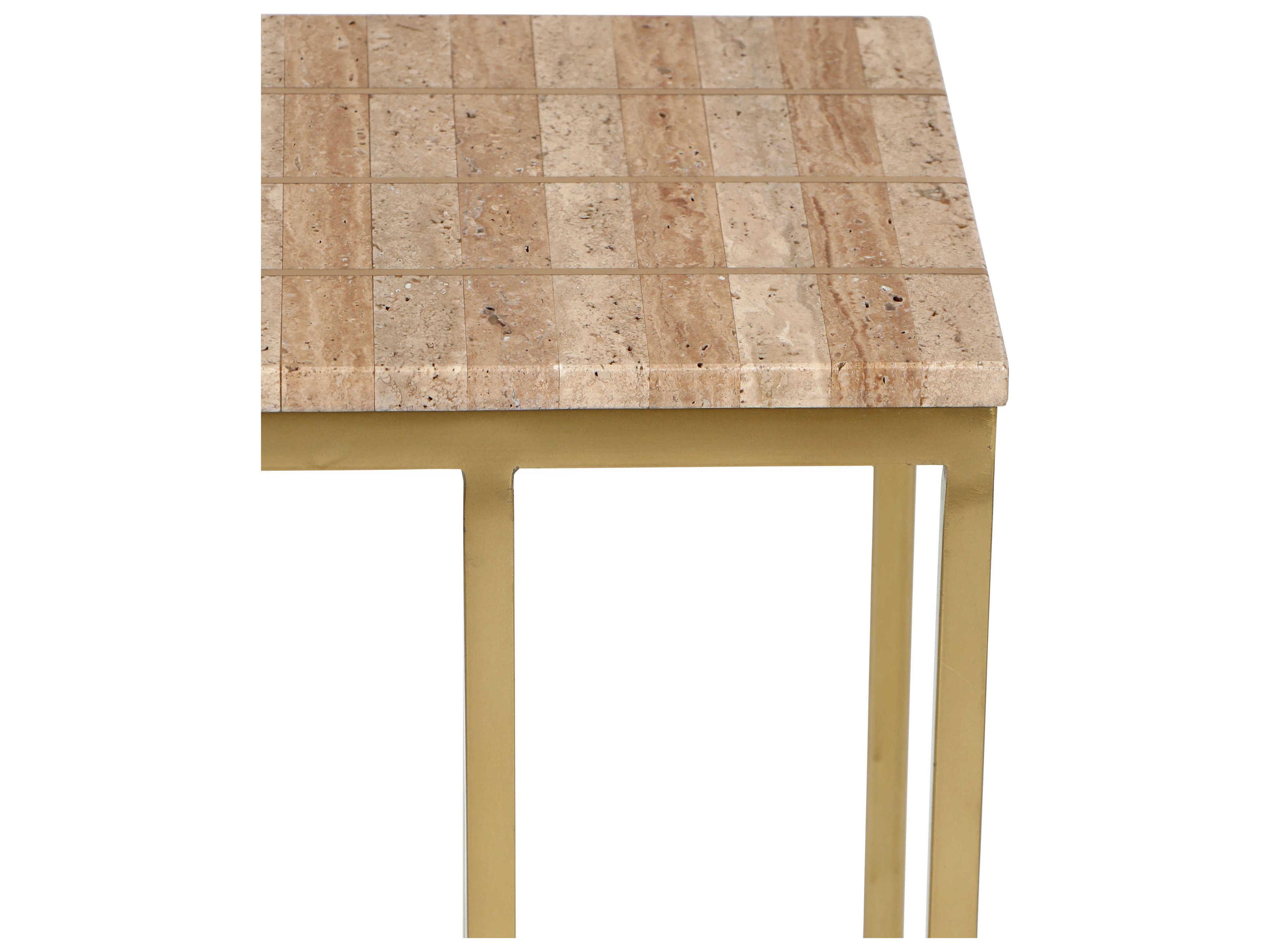 Currey & Company Dezi Rectangular Stone Natural Brass End Table