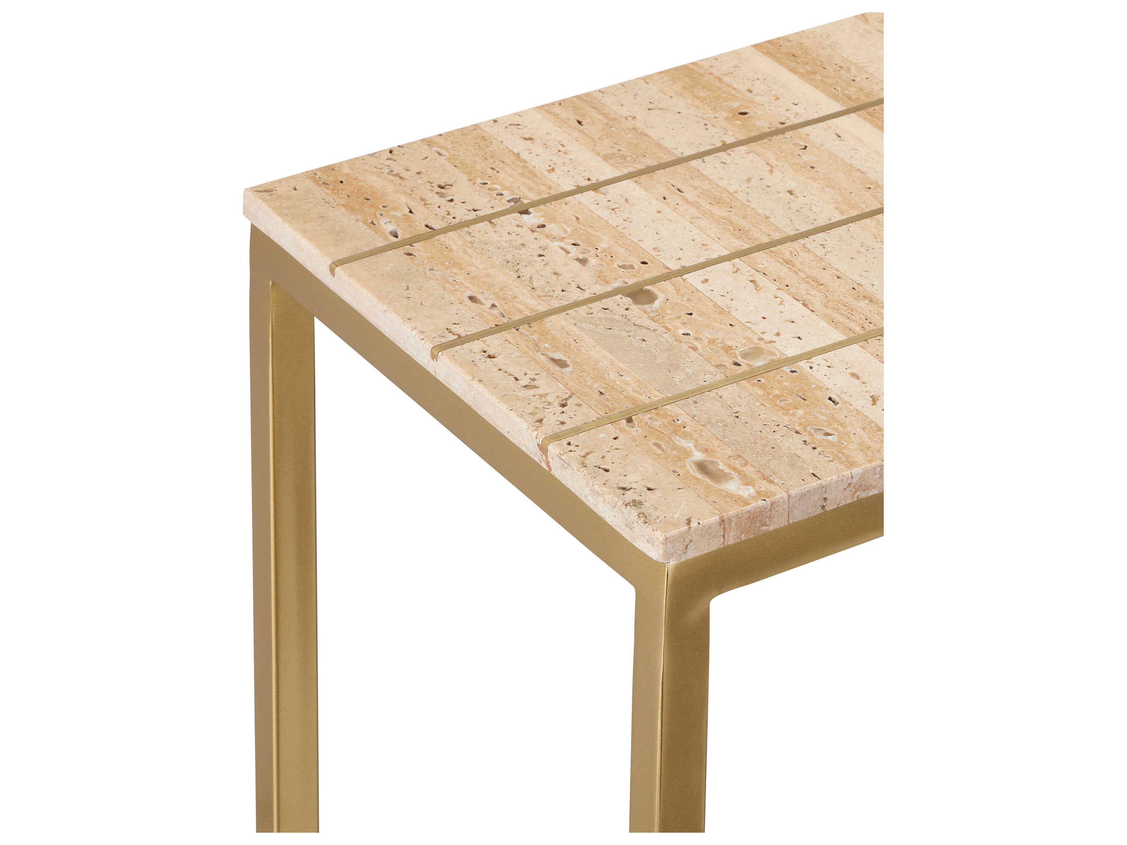 Currey & Company Dezi Rectangular Stone Natural Brass Console Table