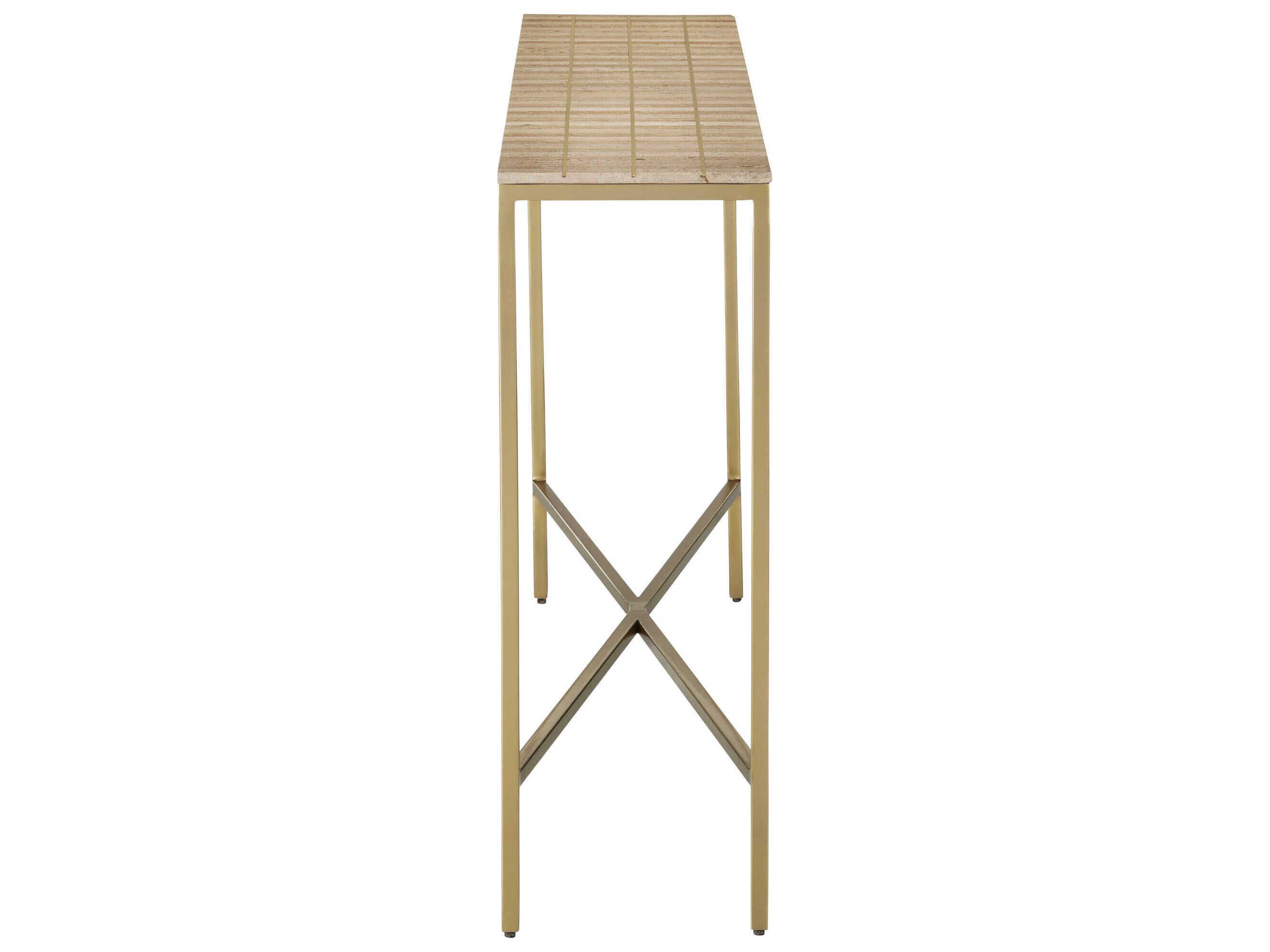 Currey & Company Dezi Rectangular Stone Natural Brass Console Table
