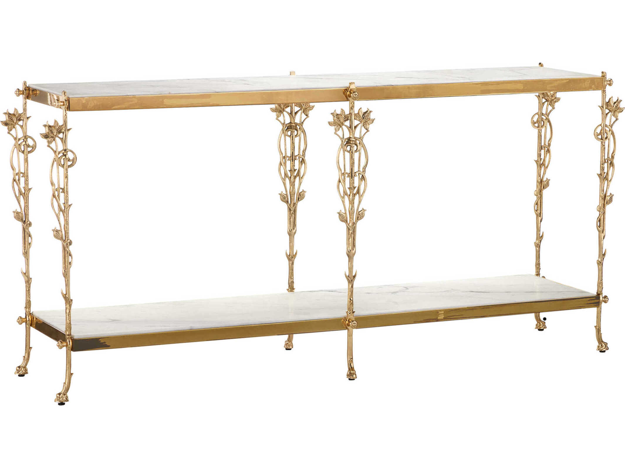 Currey & Company Fiore Rectangular Marble Polished Brass Console Table